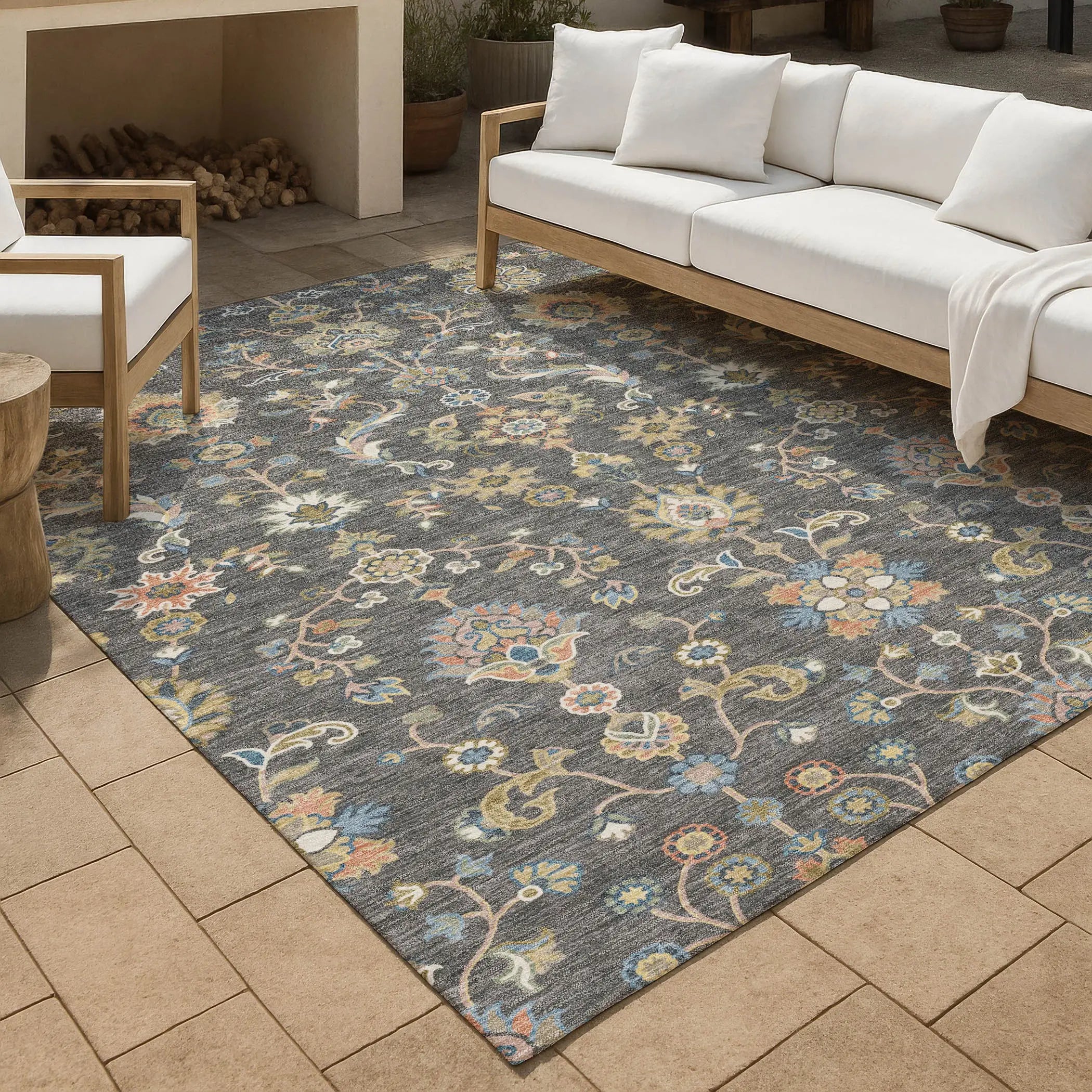 10' X 14' Gray And Denim Blue Abstract Washable Indoor Outdoor Area Rug Homeroots Outdoor