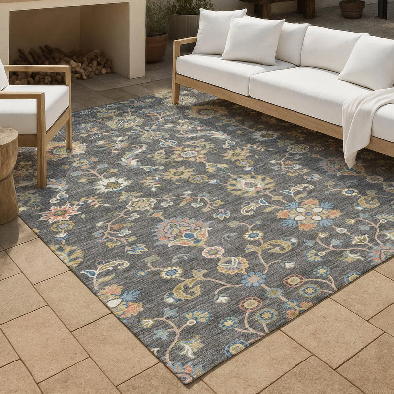10' X 14' Gray And Denim Blue Abstract Washable Indoor Outdoor Area Rug Homeroots Outdoor