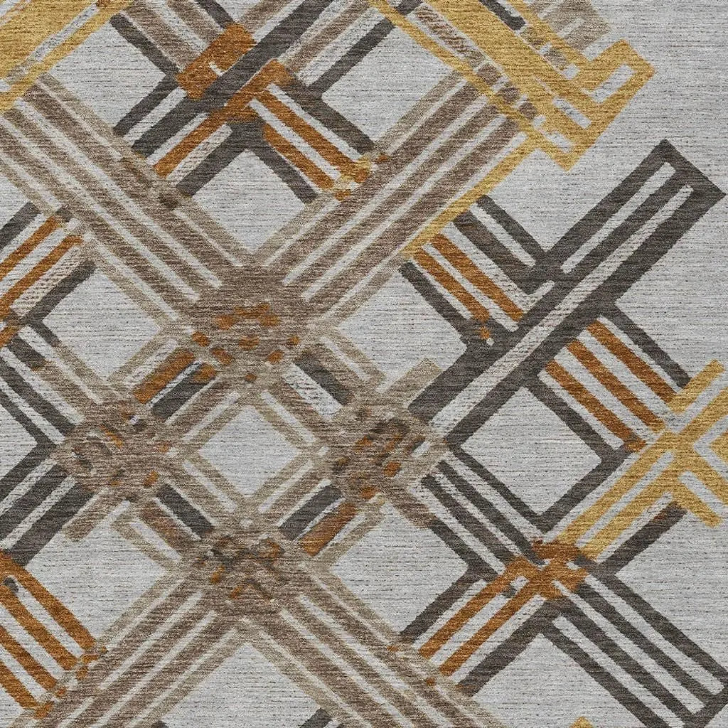 10' X 14' Gray And Gold Geometric Washable Indoor Outdoor Area Rug Homeroots Outdoor