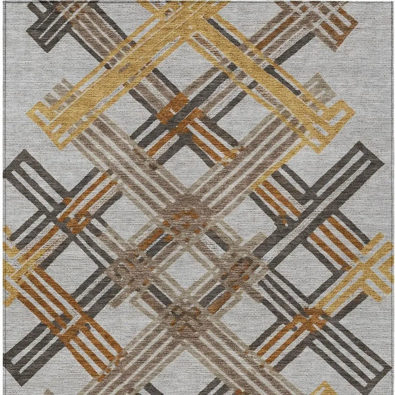 10' X 14' Gray And Gold Geometric Washable Indoor Outdoor Area Rug Homeroots Outdoor