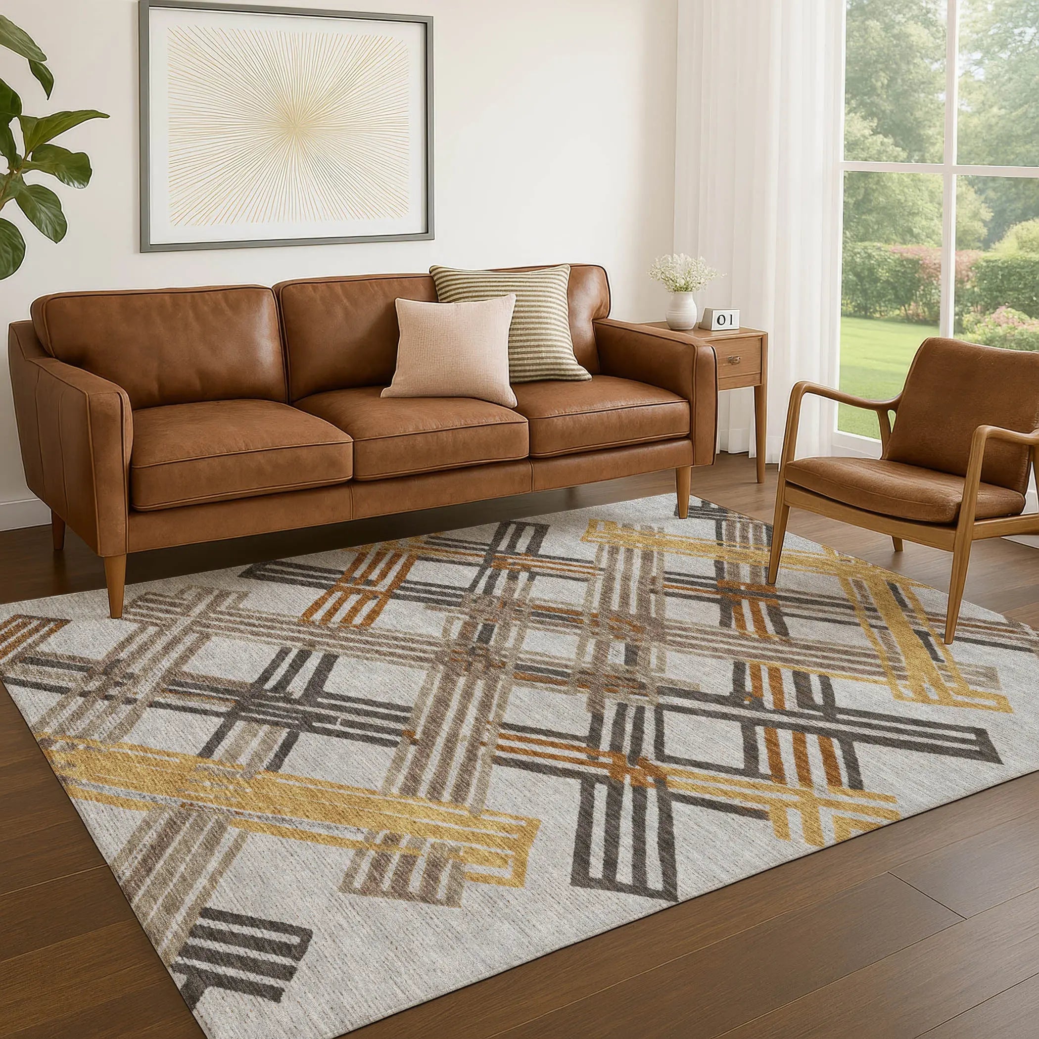 10' X 14' Gray And Gold Geometric Washable Indoor Outdoor Area Rug Homeroots Outdoor