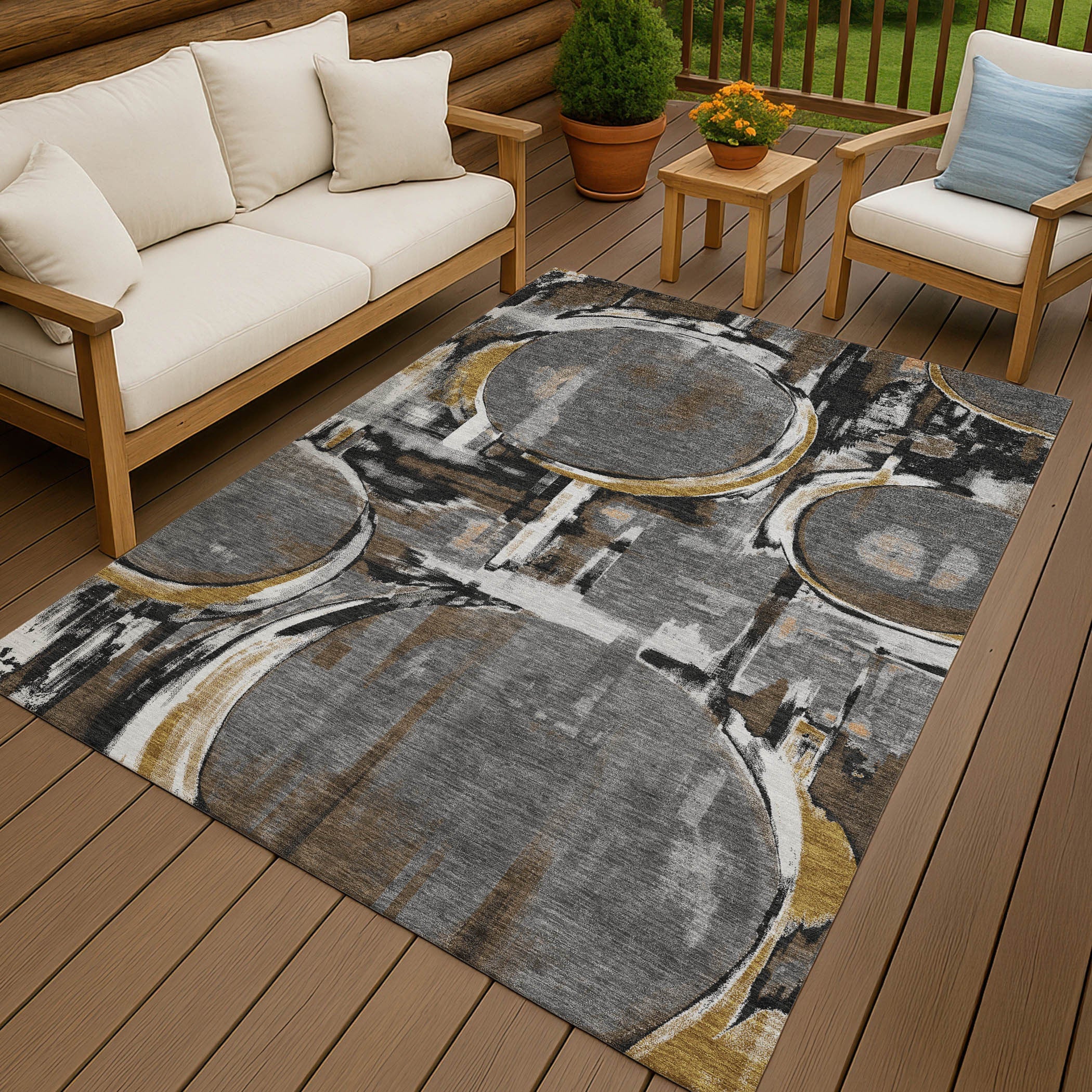 10' X 14' Gray And Graphite Abstract Washable Indoor Outdoor Area Rug Homeroots Outdoor