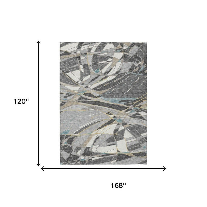 10' X 14' Gray And Graphite Abstract Washable Indoor Outdoor Area Rug Homeroots Outdoor