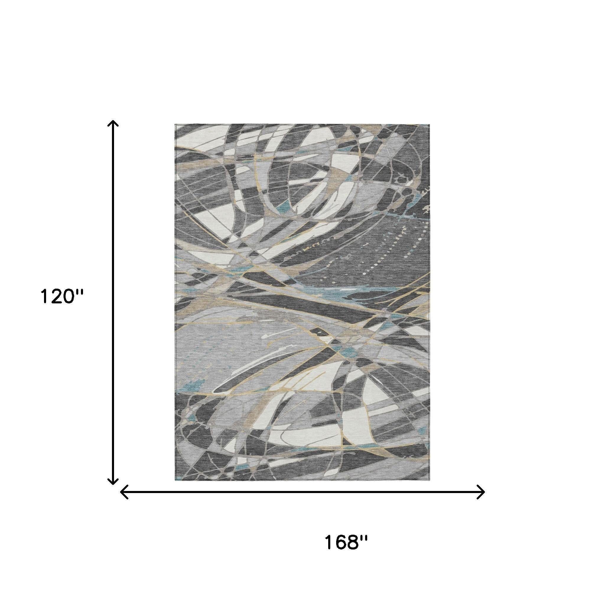 10' X 14' Gray And Graphite Abstract Washable Indoor Outdoor Area Rug Homeroots Outdoor