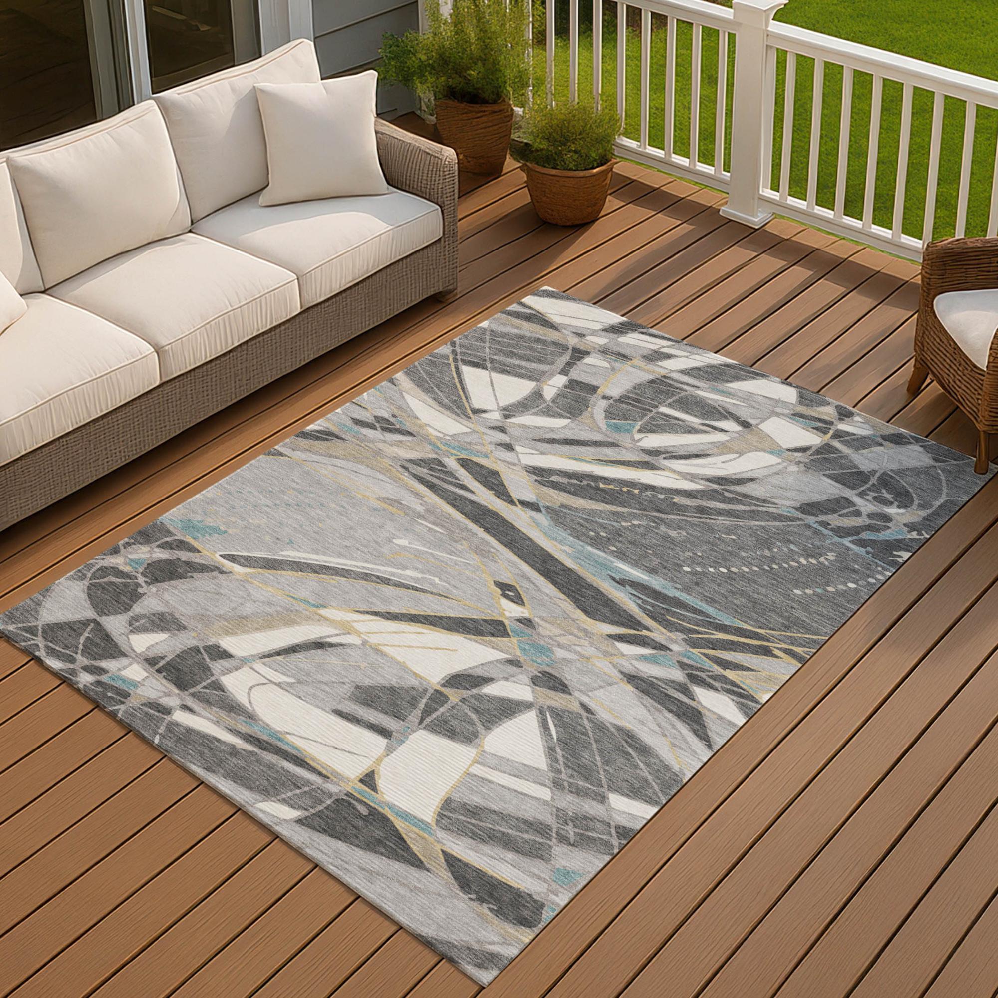 10' X 14' Gray And Graphite Abstract Washable Indoor Outdoor Area Rug Homeroots Outdoor