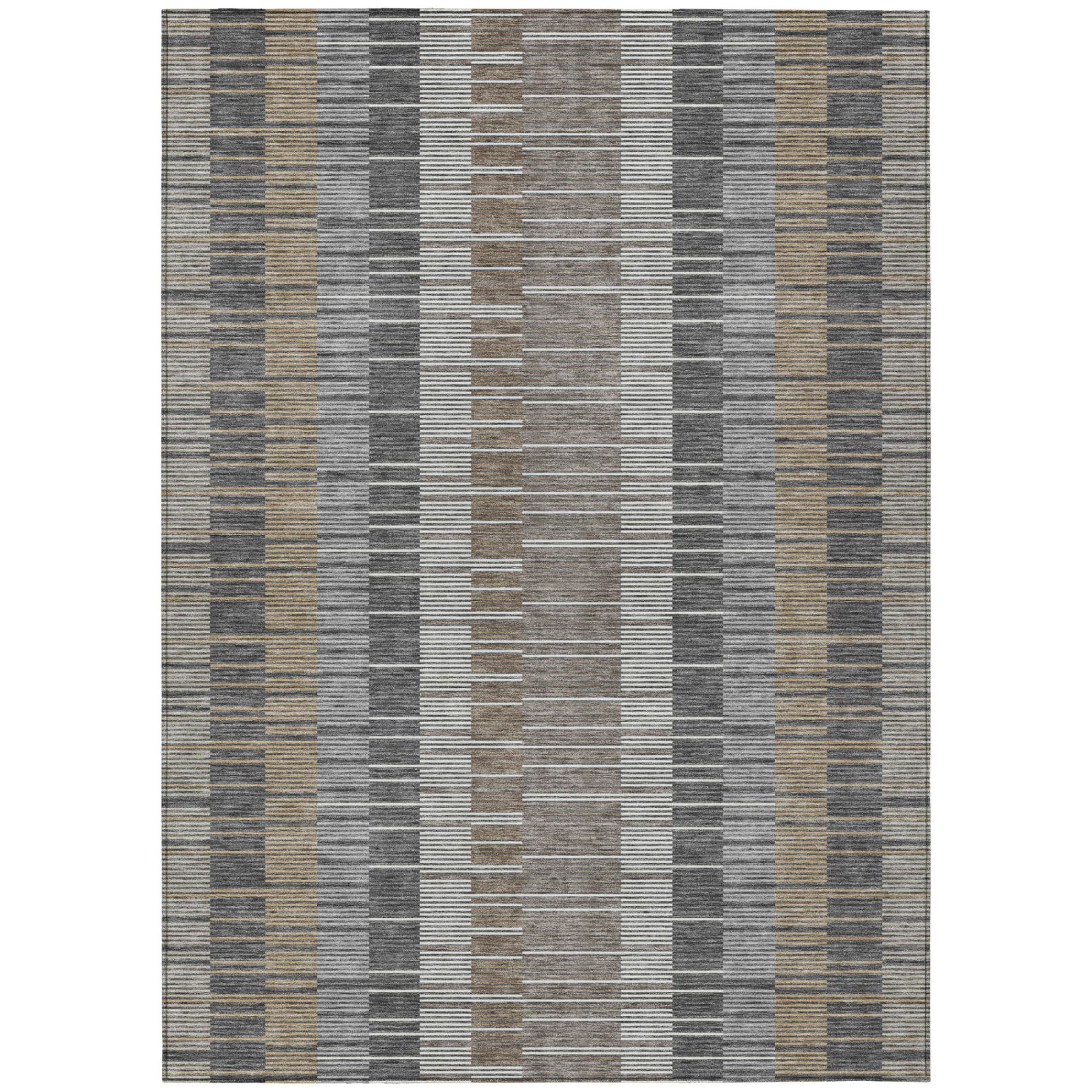 10' X 14' Gray And Graphite Striped Washable Indoor Outdoor Area Rug Homeroots Outdoor