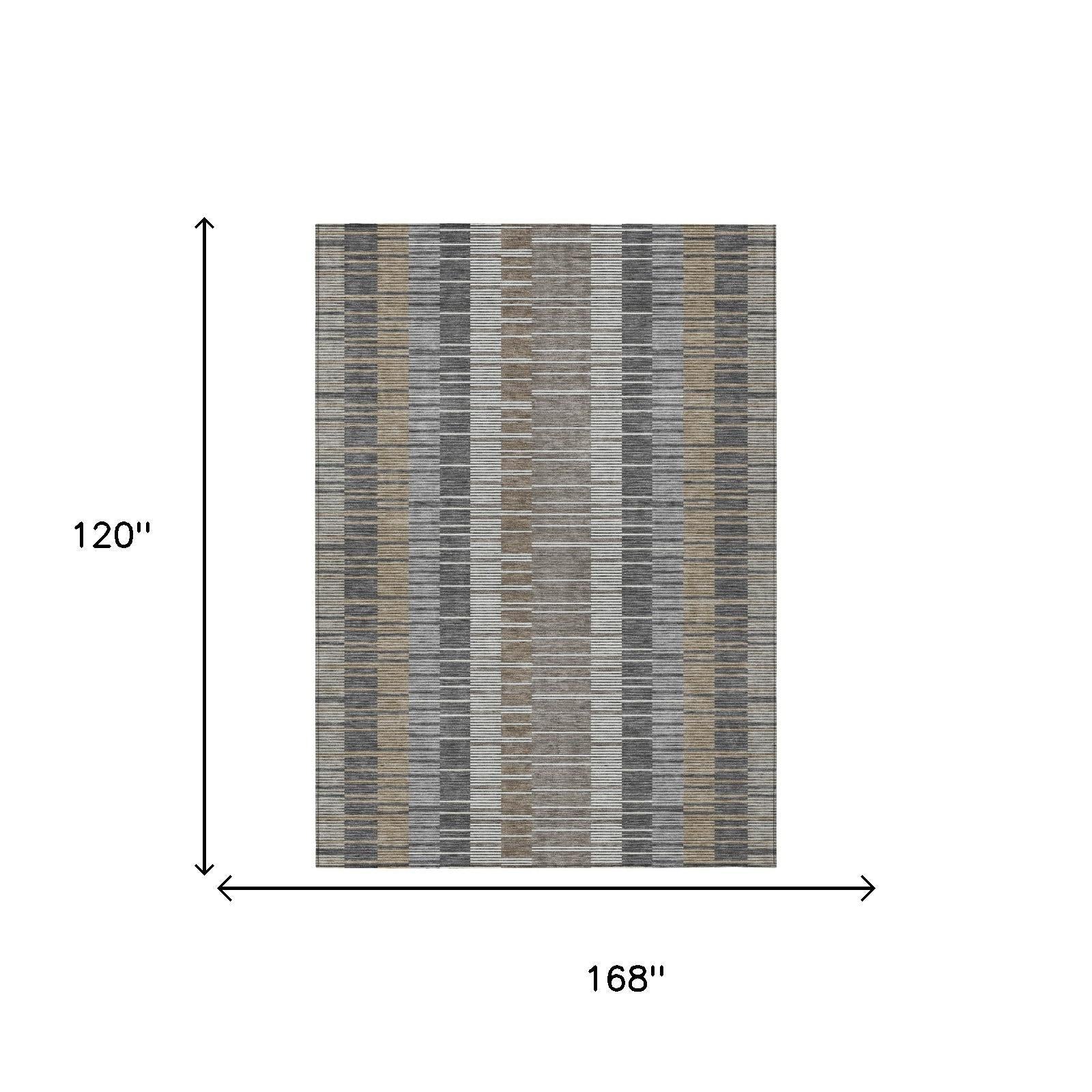 10' X 14' Gray And Graphite Striped Washable Indoor Outdoor Area Rug Homeroots Outdoor