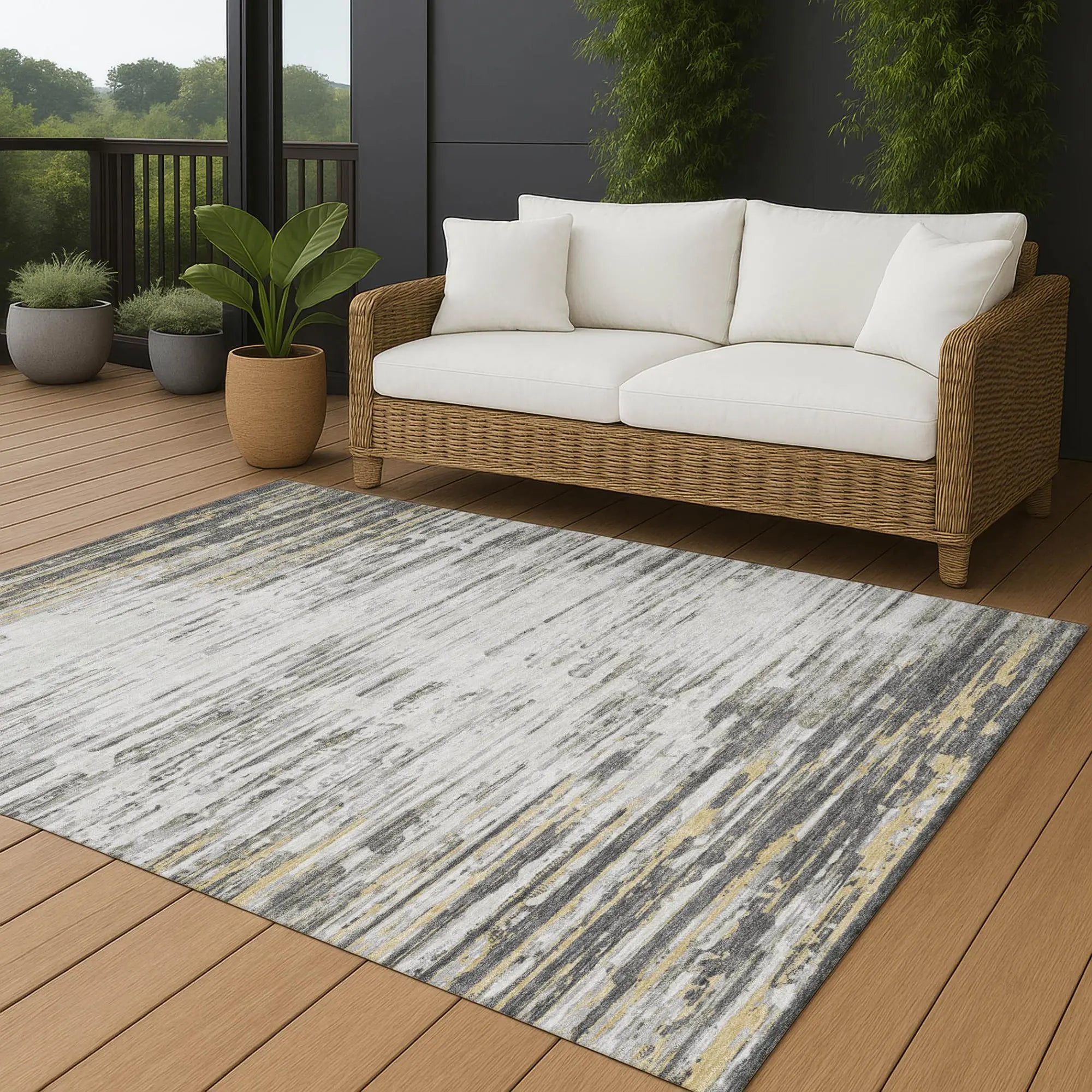 10' X 14' Gray And Ivory Abstract Washable Indoor Outdoor Area Rug Homeroots Outdoor