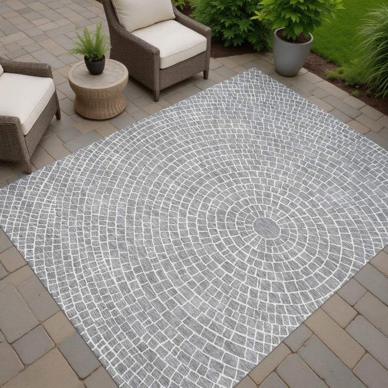 10' X 14' Gray And Ivory Geometric Washable Indoor Outdoor Area Rug Homeroots Outdoor