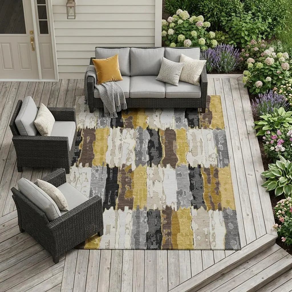 10' X 14' Gray And Linen Abstract Washable Indoor Outdoor Area Rug Homeroots Outdoor