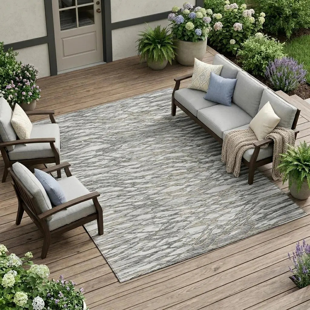 10' X 14' Gray And Pewter Abstract Washable Indoor Outdoor Area Rug Homeroots Outdoor