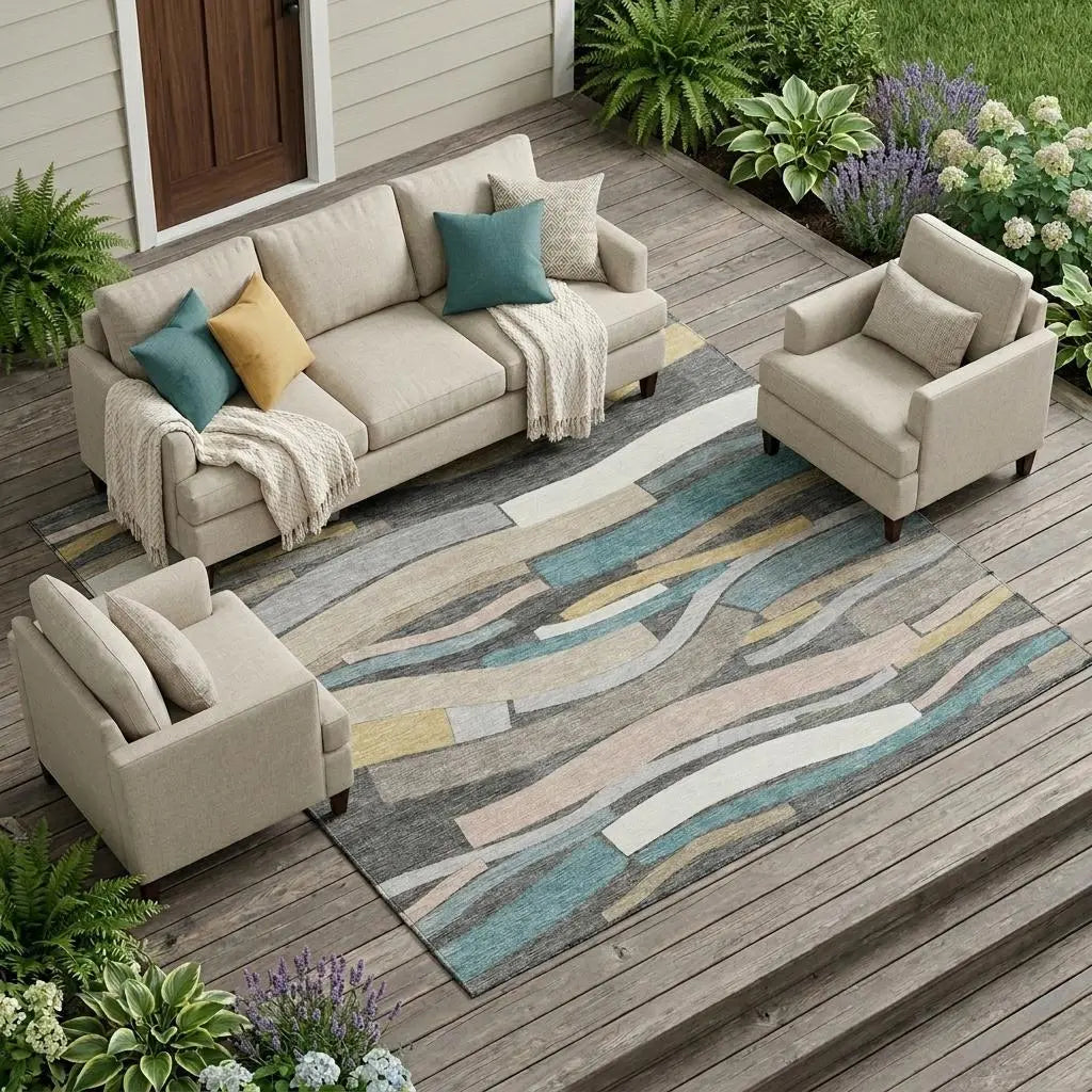 10' X 14' Gray And Pewter Striped Washable Indoor Outdoor Area Rug Homeroots Outdoor