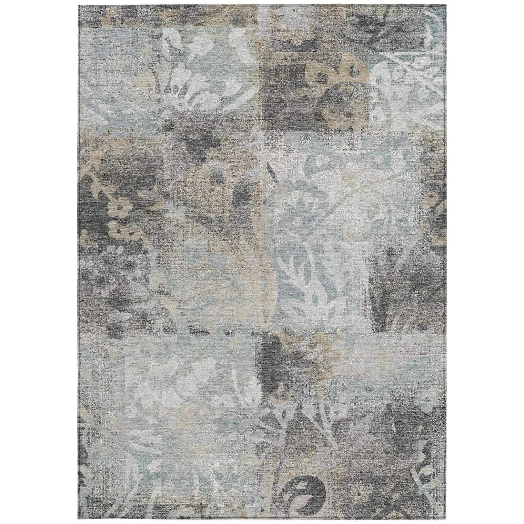 10' X 14' Gray And Silver Botanical Leaves Washable Indoor Outdoor Area Rug Homeroots Outdoor