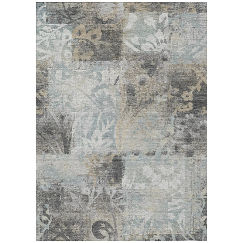 10' X 14' Gray And Silver Botanical Leaves Washable Indoor Outdoor Area Rug Homeroots Outdoor
