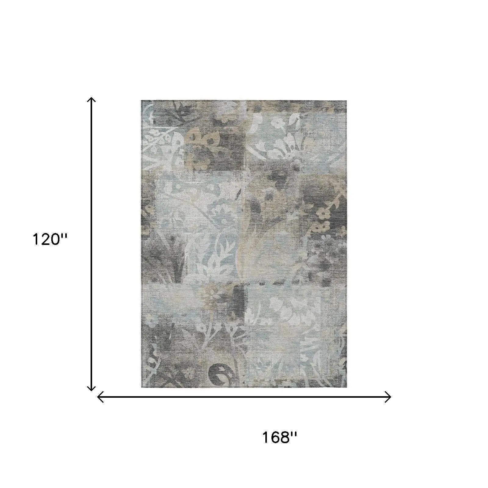 10' X 14' Gray And Silver Botanical Leaves Washable Indoor Outdoor Area Rug Homeroots Outdoor