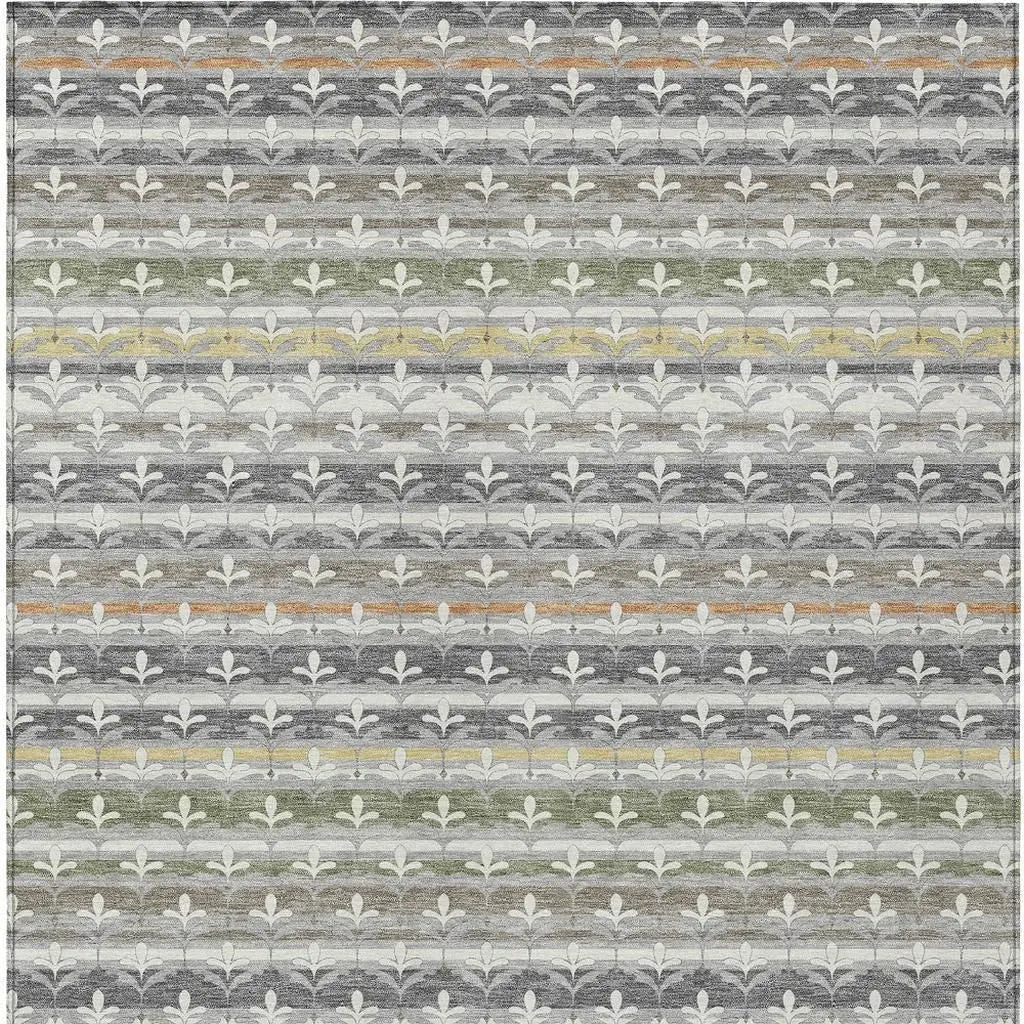 10' X 14' Gray And Silver Damask Washable Indoor Outdoor Area Rug Homeroots Outdoor