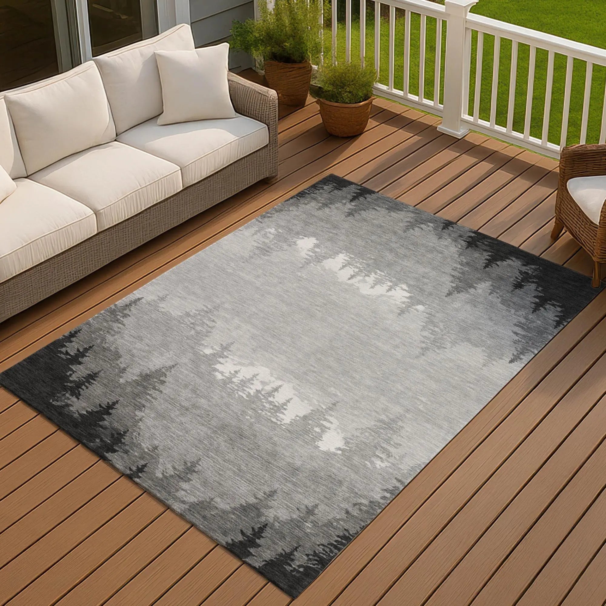 10' X 14' Gray And Silver Floral Washable Indoor Outdoor Area Rug Homeroots Outdoor