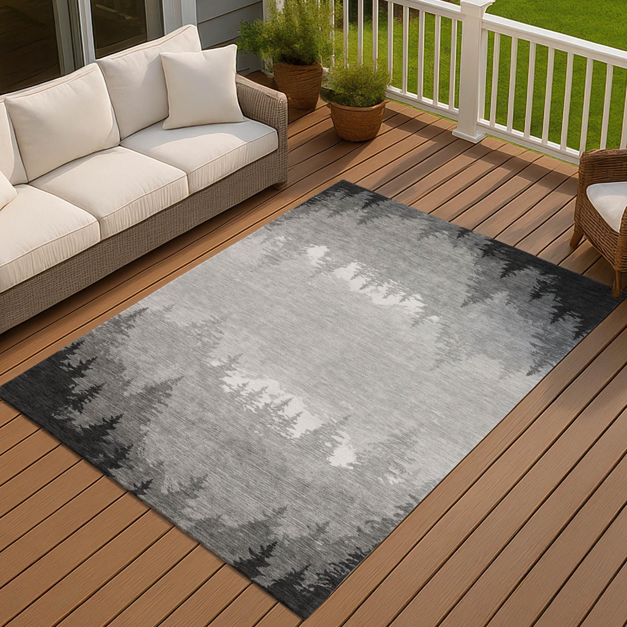 10' X 14' Gray And Silver Floral Washable Indoor Outdoor Area Rug Homeroots Outdoor