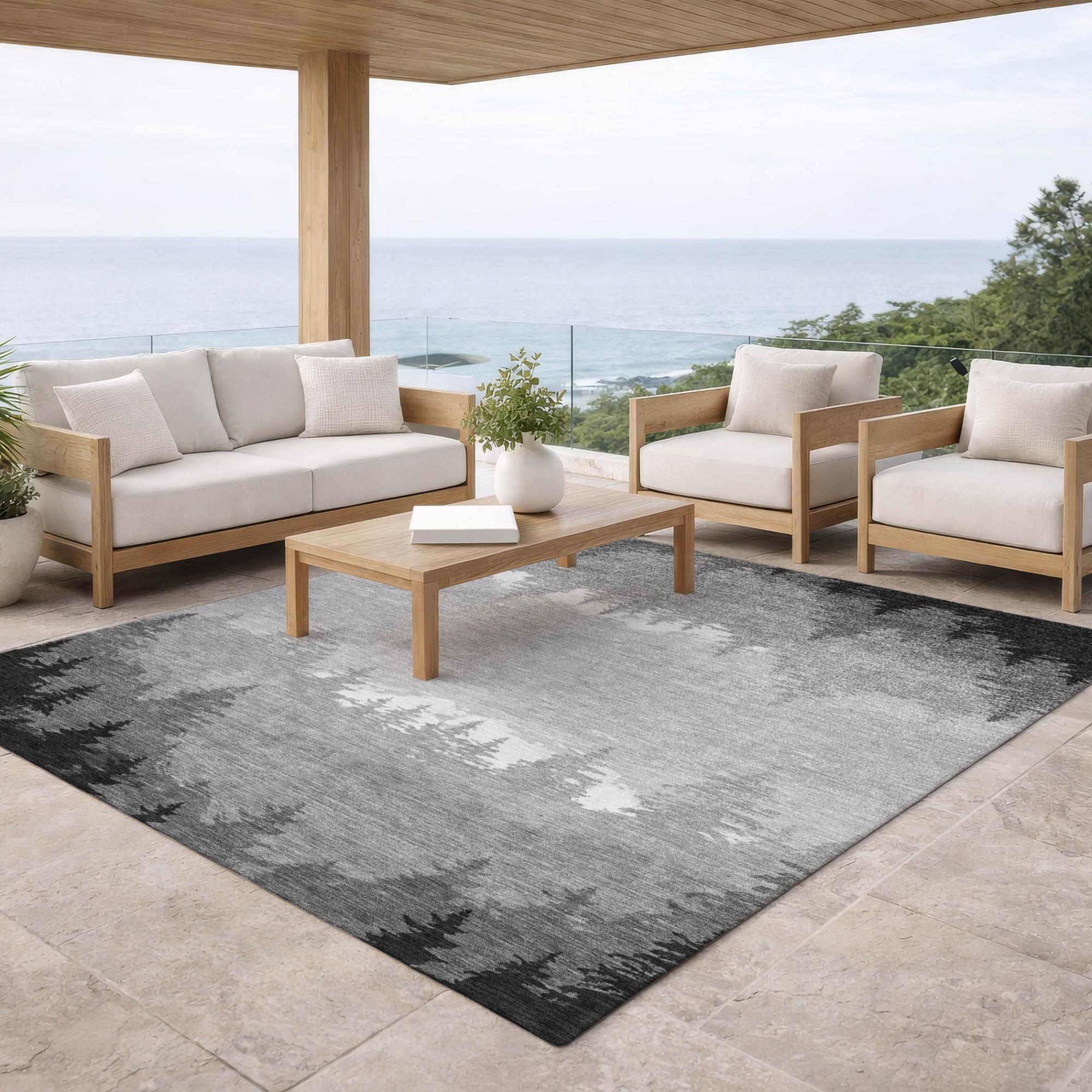 10' X 14' Gray And Silver Floral Washable Indoor Outdoor Area Rug Homeroots Outdoor