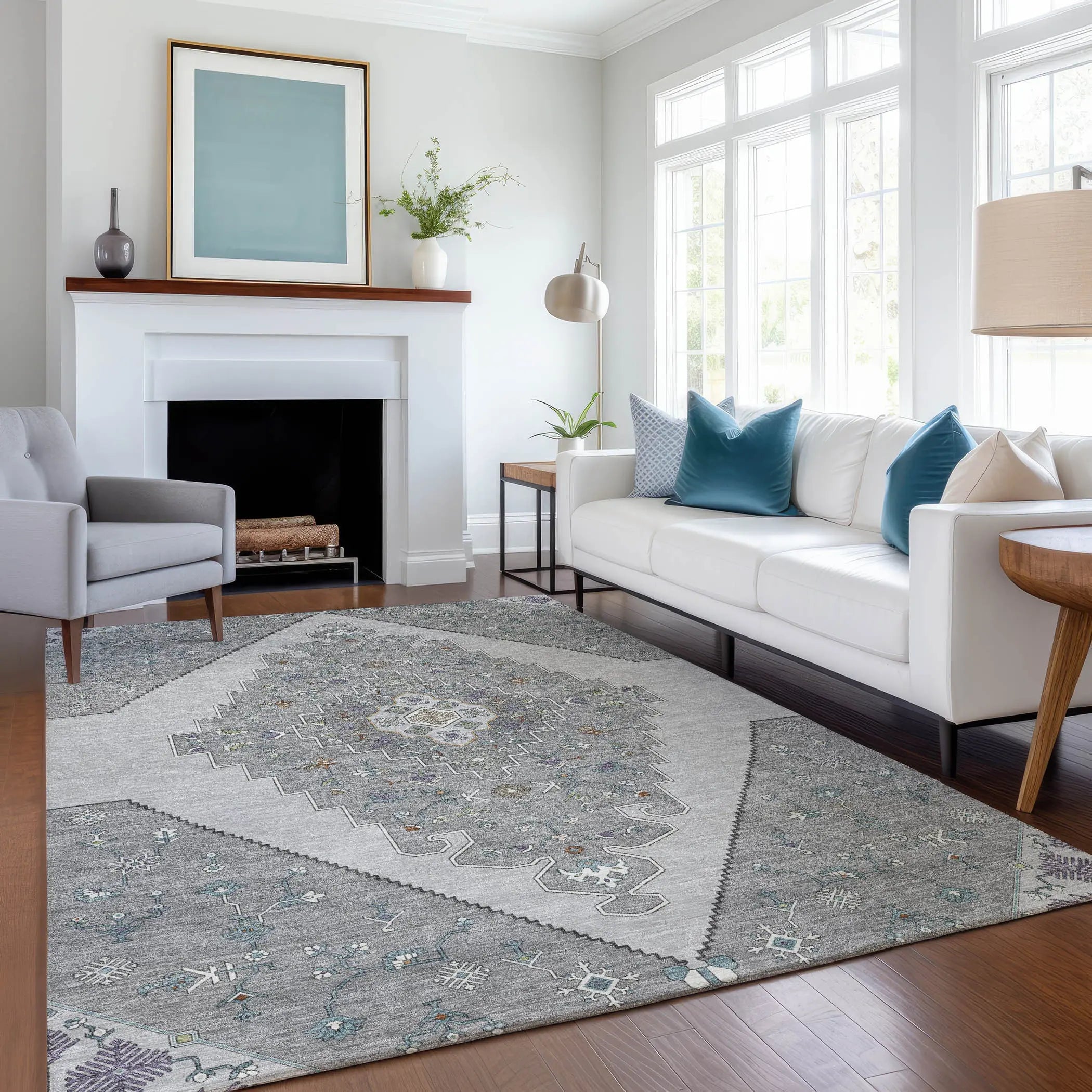 10' X 14' Gray And Silver Geometric Washable Indoor Outdoor Area Rug Homeroots Outdoor