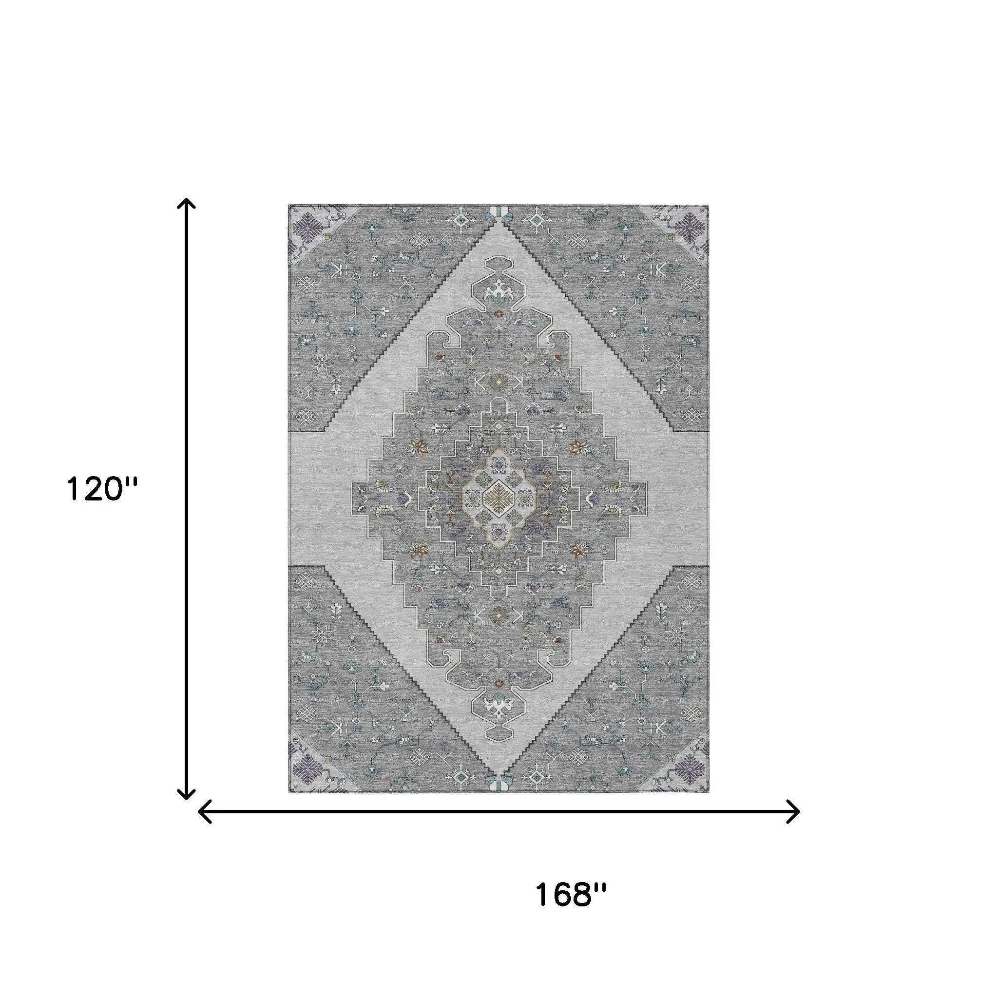 10' X 14' Gray And Silver Geometric Washable Indoor Outdoor Area Rug Homeroots Outdoor