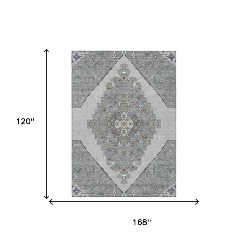 10' X 14' Gray And Silver Geometric Washable Indoor Outdoor Area Rug Homeroots Outdoor