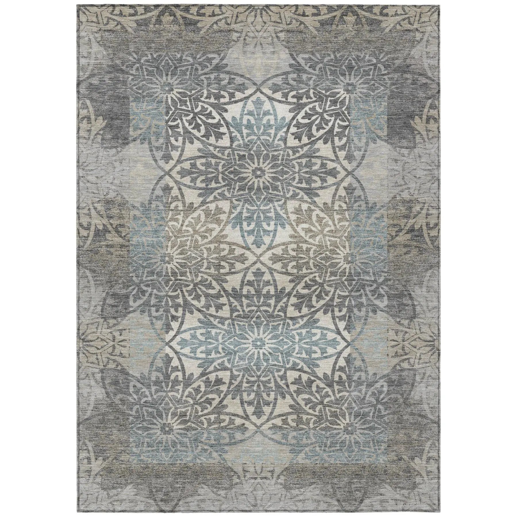 10' X 14' Gray And Silver Oriental Washable Indoor Outdoor Area Rug Homeroots Outdoor