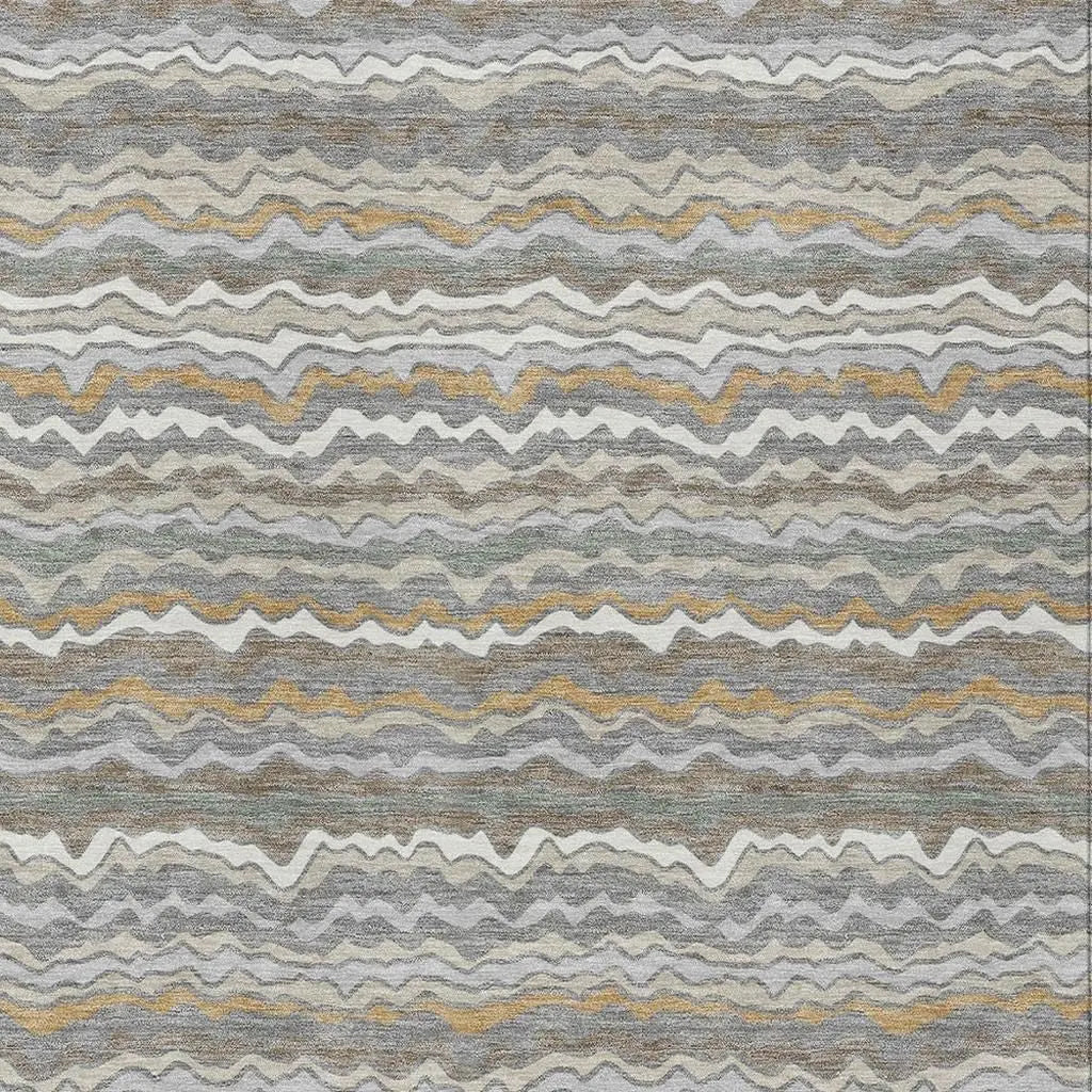 10' X 14' Gray And Silver Striped Washable Indoor Outdoor Area Rug Homeroots Outdoor