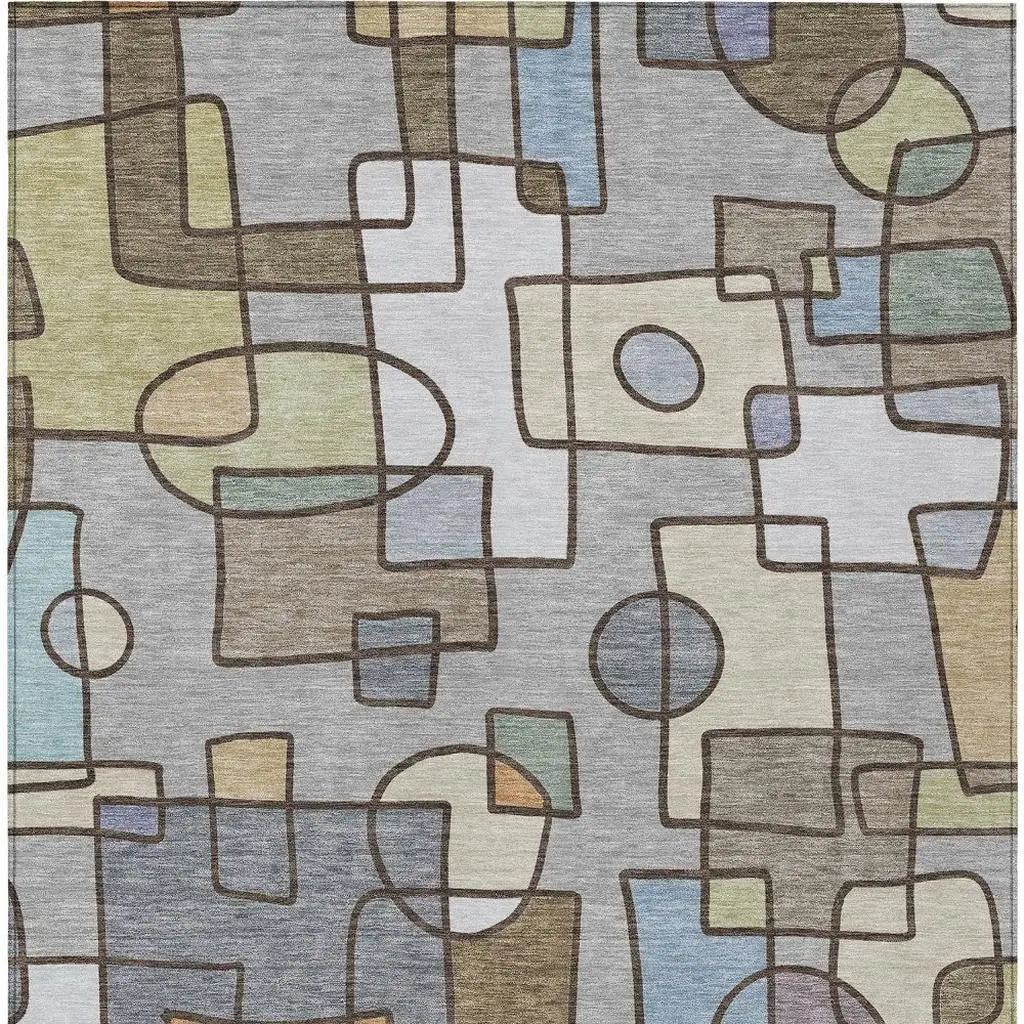 10' X 14' Gray And Sky Blue Geometric Washable Indoor Outdoor Area Rug Homeroots Outdoor