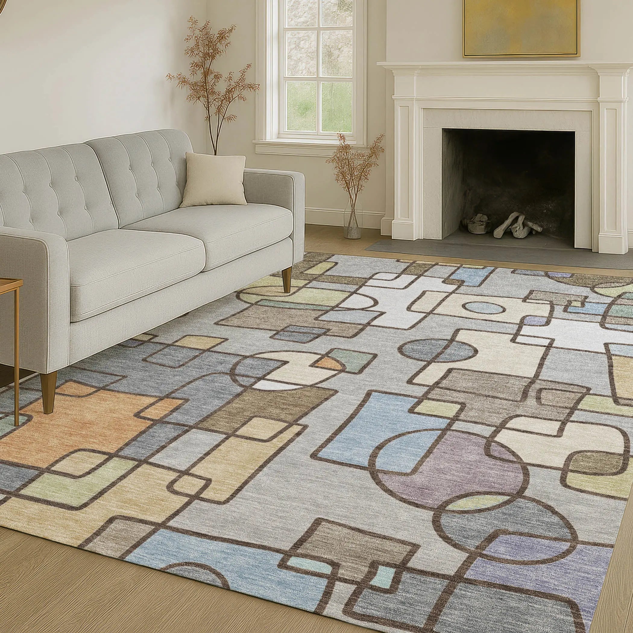 10' X 14' Gray And Sky Blue Geometric Washable Indoor Outdoor Area Rug Homeroots Outdoor