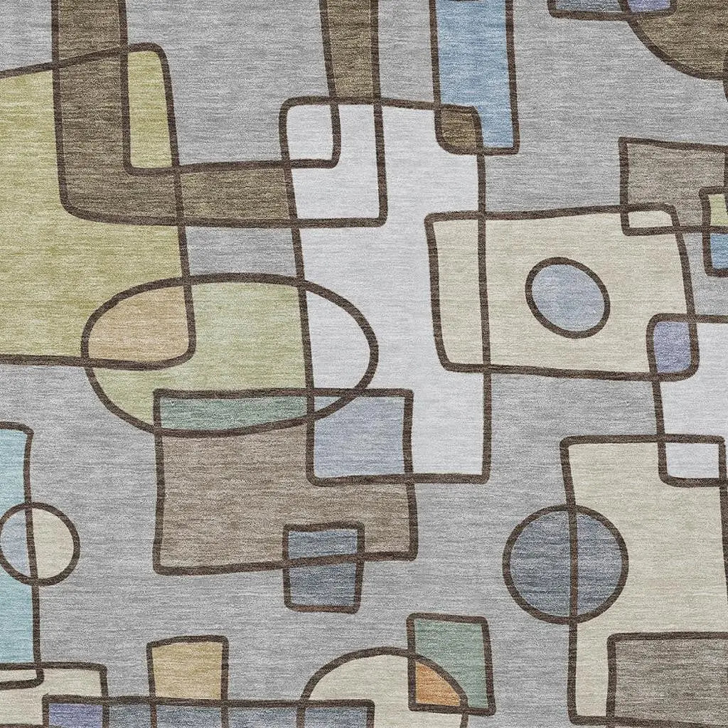 10' X 14' Gray And Sky Blue Geometric Washable Indoor Outdoor Area Rug Homeroots Outdoor