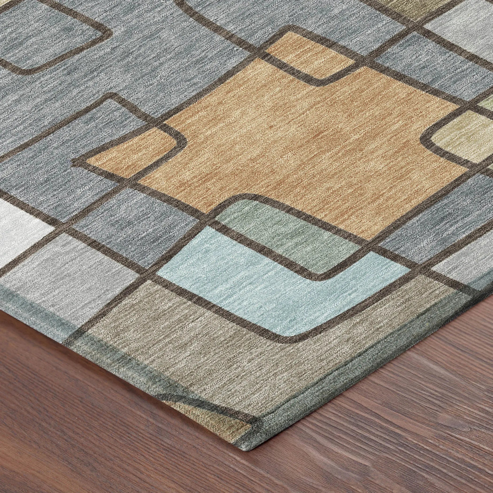 10' X 14' Gray And Sky Blue Geometric Washable Indoor Outdoor Area Rug Homeroots Outdoor