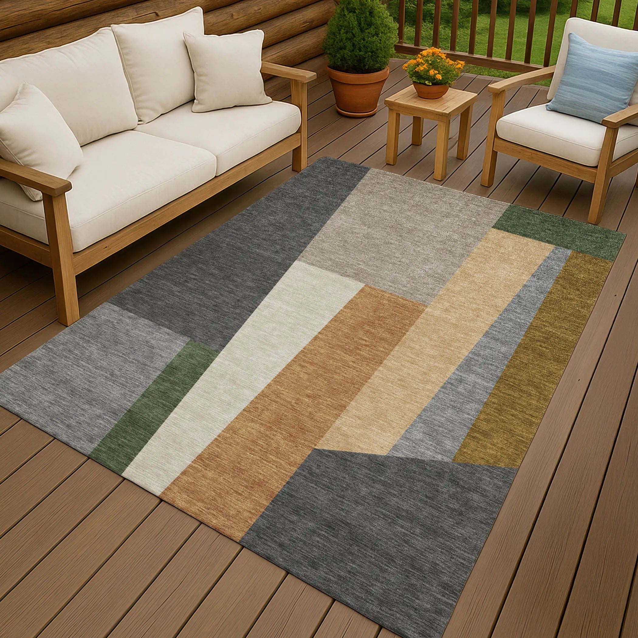 10' X 14' Gray And Taupe Geometric Washable Indoor Outdoor Area Rug Homeroots Outdoor