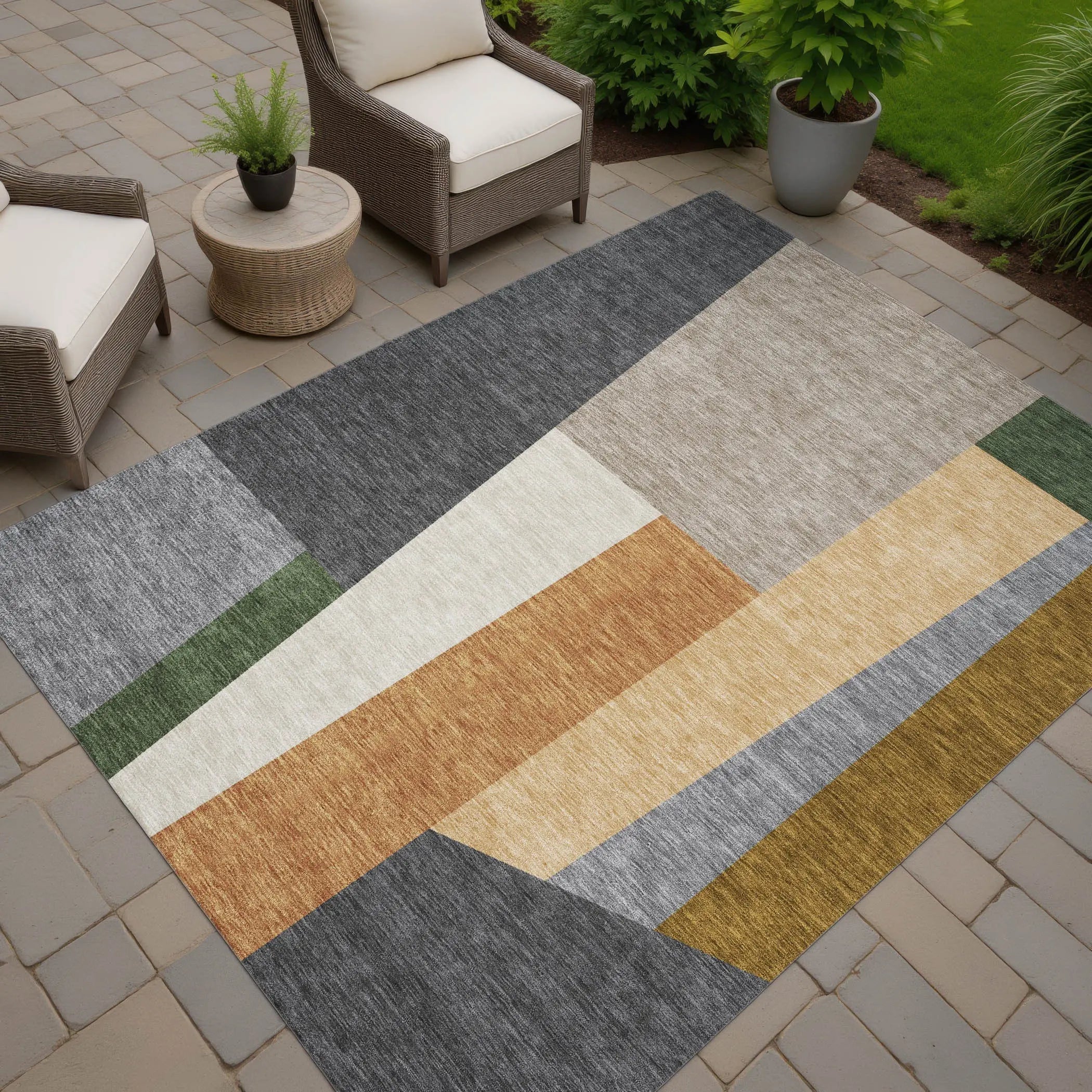 10' X 14' Gray And Taupe Geometric Washable Indoor Outdoor Area Rug Homeroots Outdoor