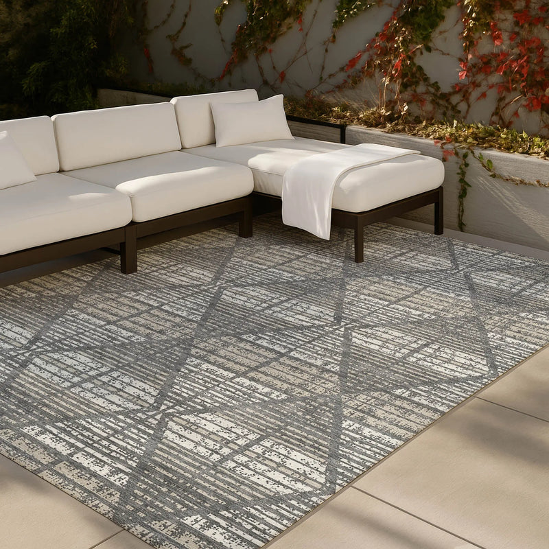10' X 14' Gray And Taupe Geometric Washable Indoor Outdoor Area Rug Homeroots Outdoor
