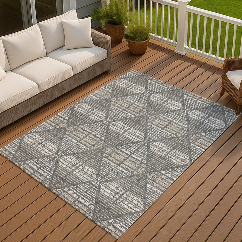 10' X 14' Gray And Taupe Geometric Washable Indoor Outdoor Area Rug Homeroots Outdoor