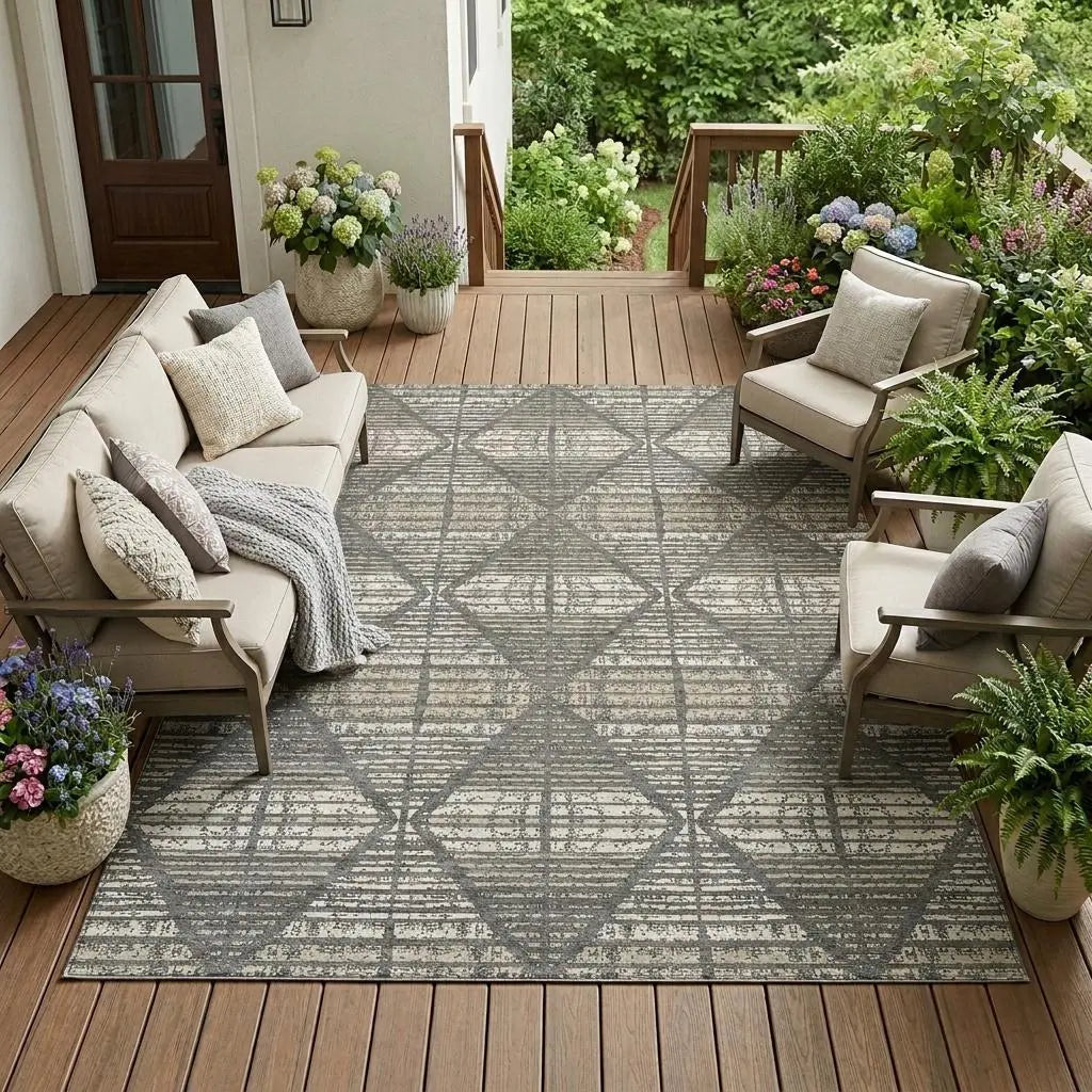 10' X 14' Gray And Taupe Geometric Washable Indoor Outdoor Area Rug Homeroots Outdoor