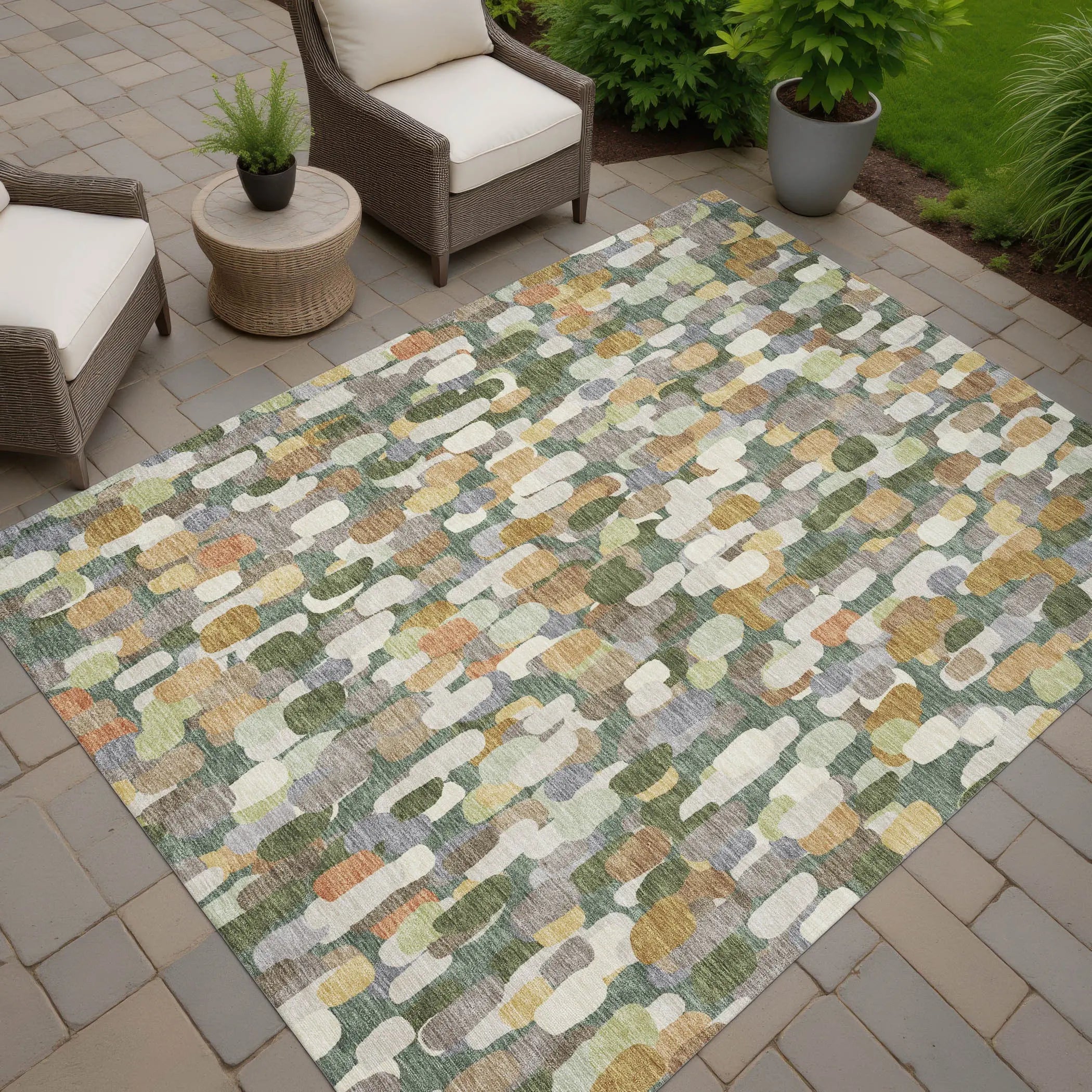 10' X 14' Green And Beige Abstract Washable Indoor Outdoor Area Rug Homeroots Outdoor