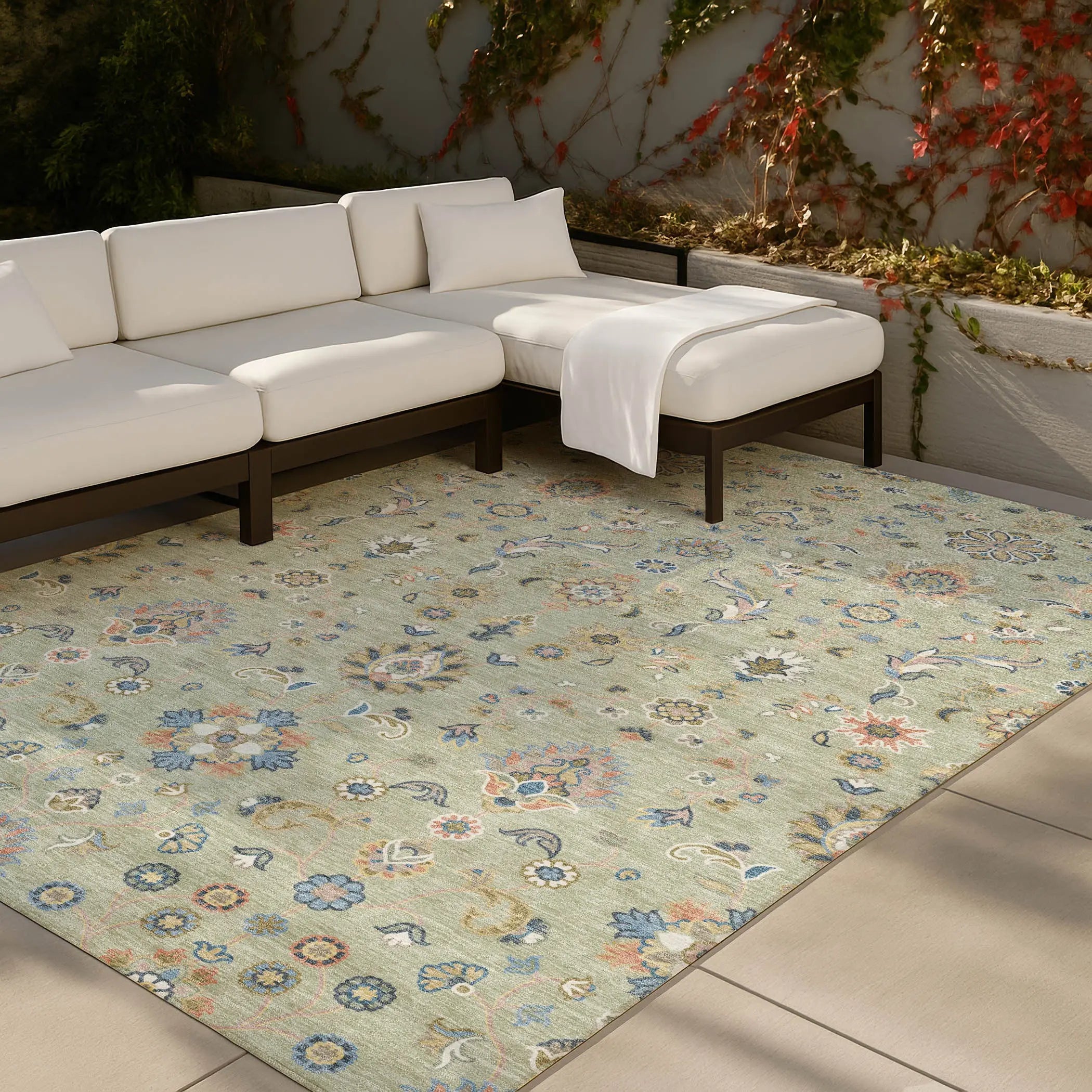 10' X 14' Green And Beige Abstract Washable Indoor Outdoor Area Rug Homeroots Outdoor