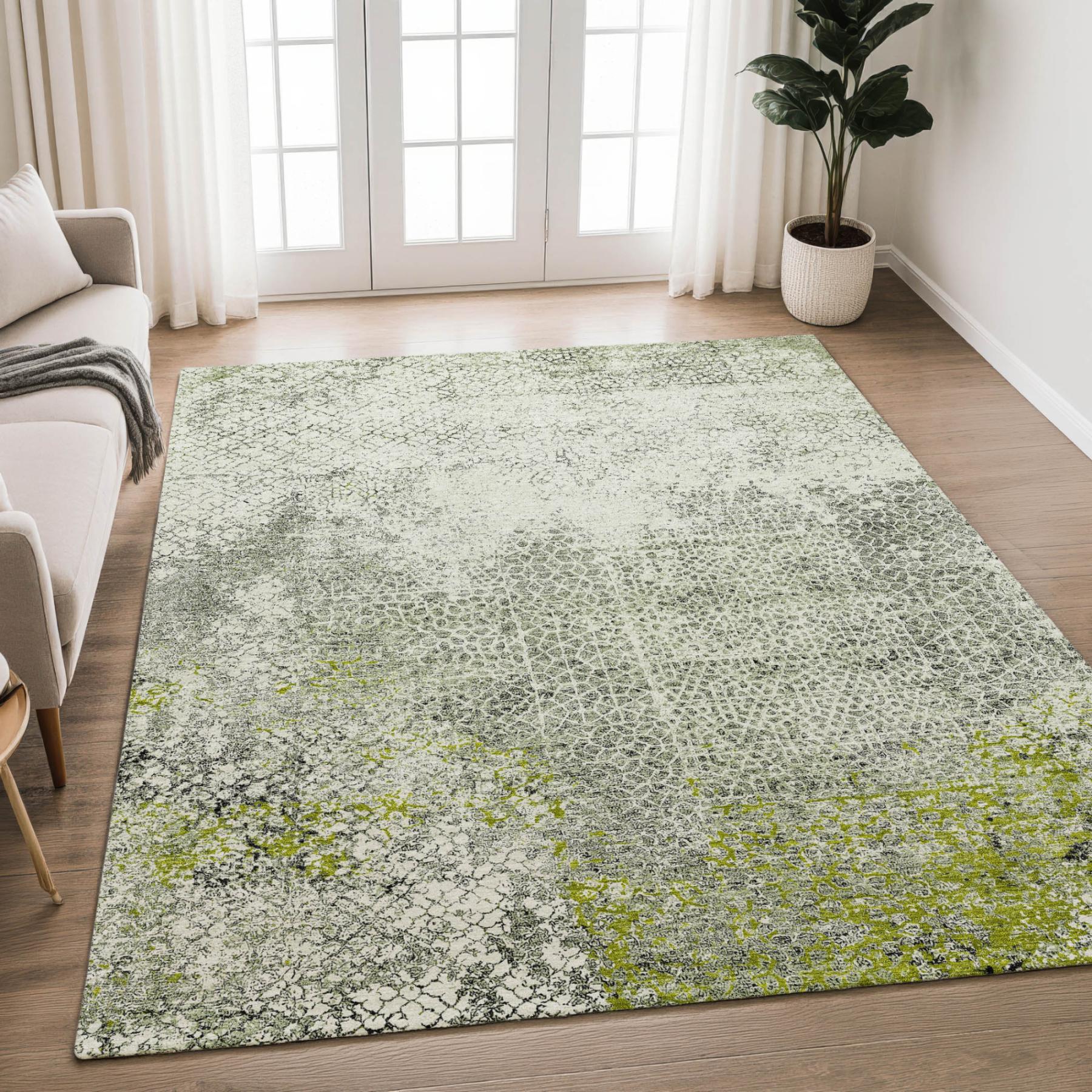 10' X 14' Green And Beige Abstract Washable Indoor Outdoor Area Rug Homeroots Outdoor