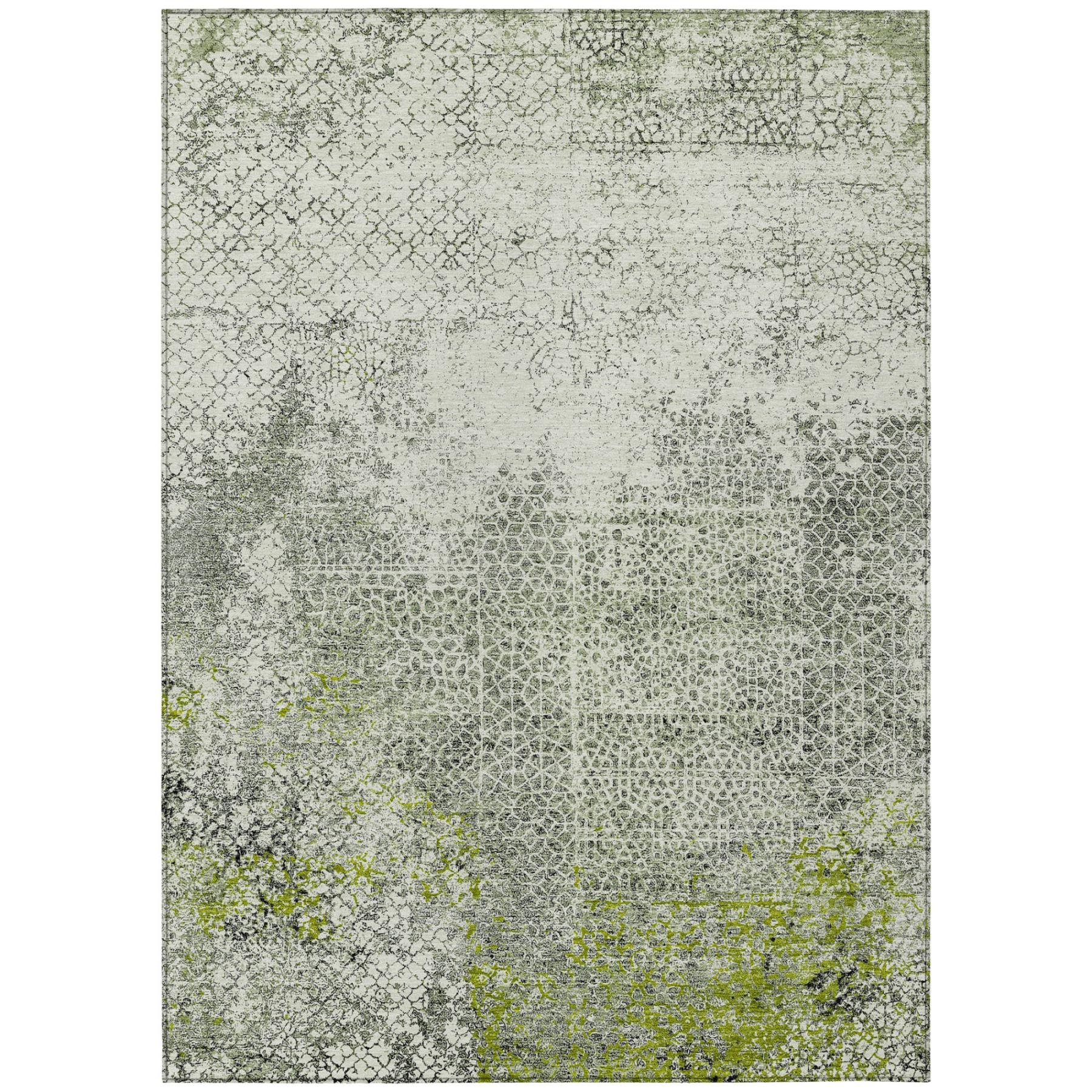 10' X 14' Green And Beige Abstract Washable Indoor Outdoor Area Rug Homeroots Outdoor