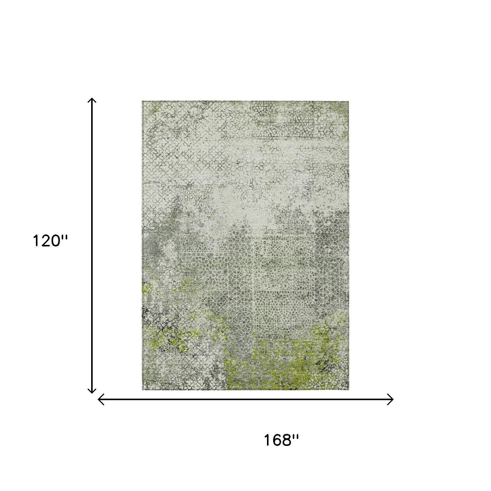 10' X 14' Green And Beige Abstract Washable Indoor Outdoor Area Rug Homeroots Outdoor