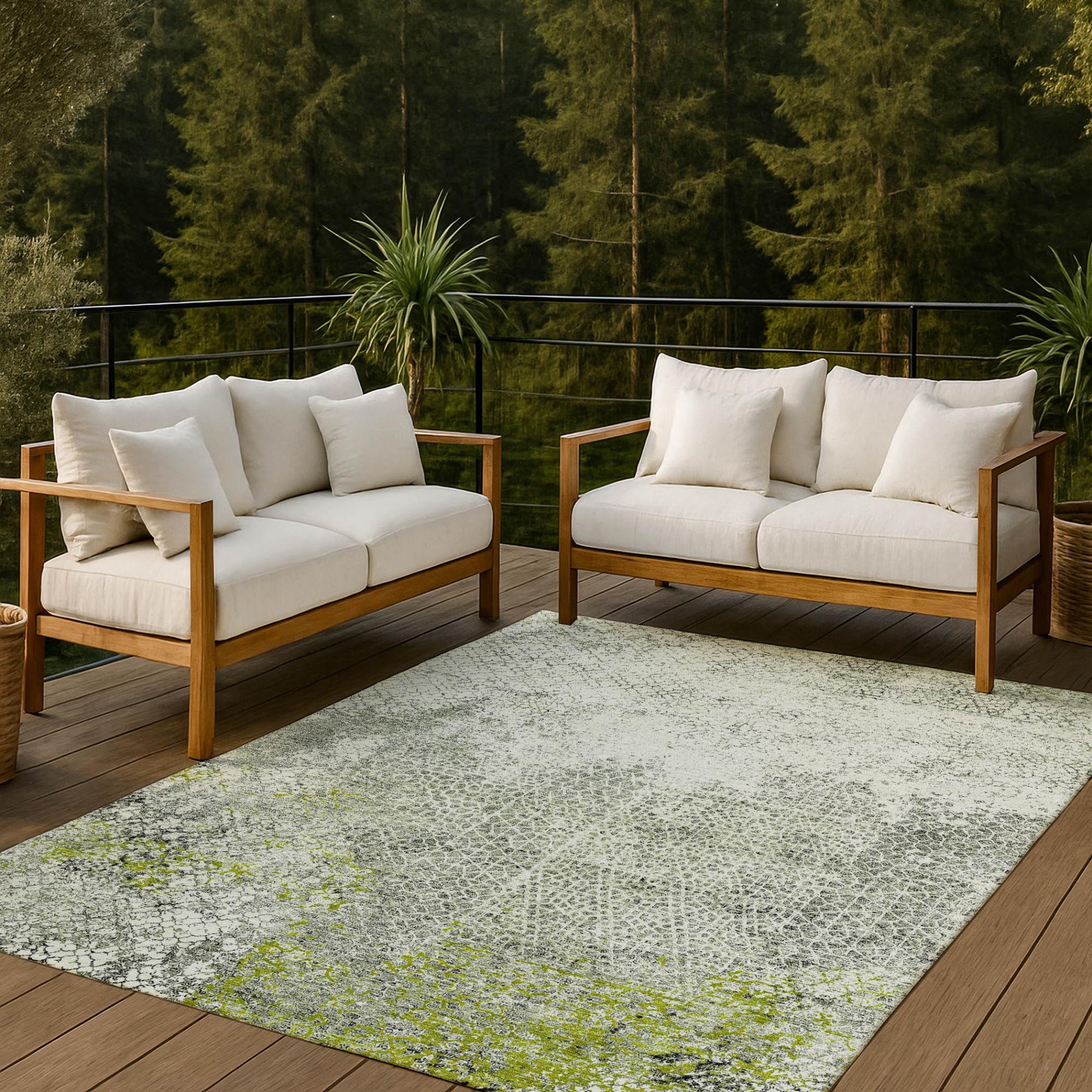 10' X 14' Green And Beige Abstract Washable Indoor Outdoor Area Rug Homeroots Outdoor