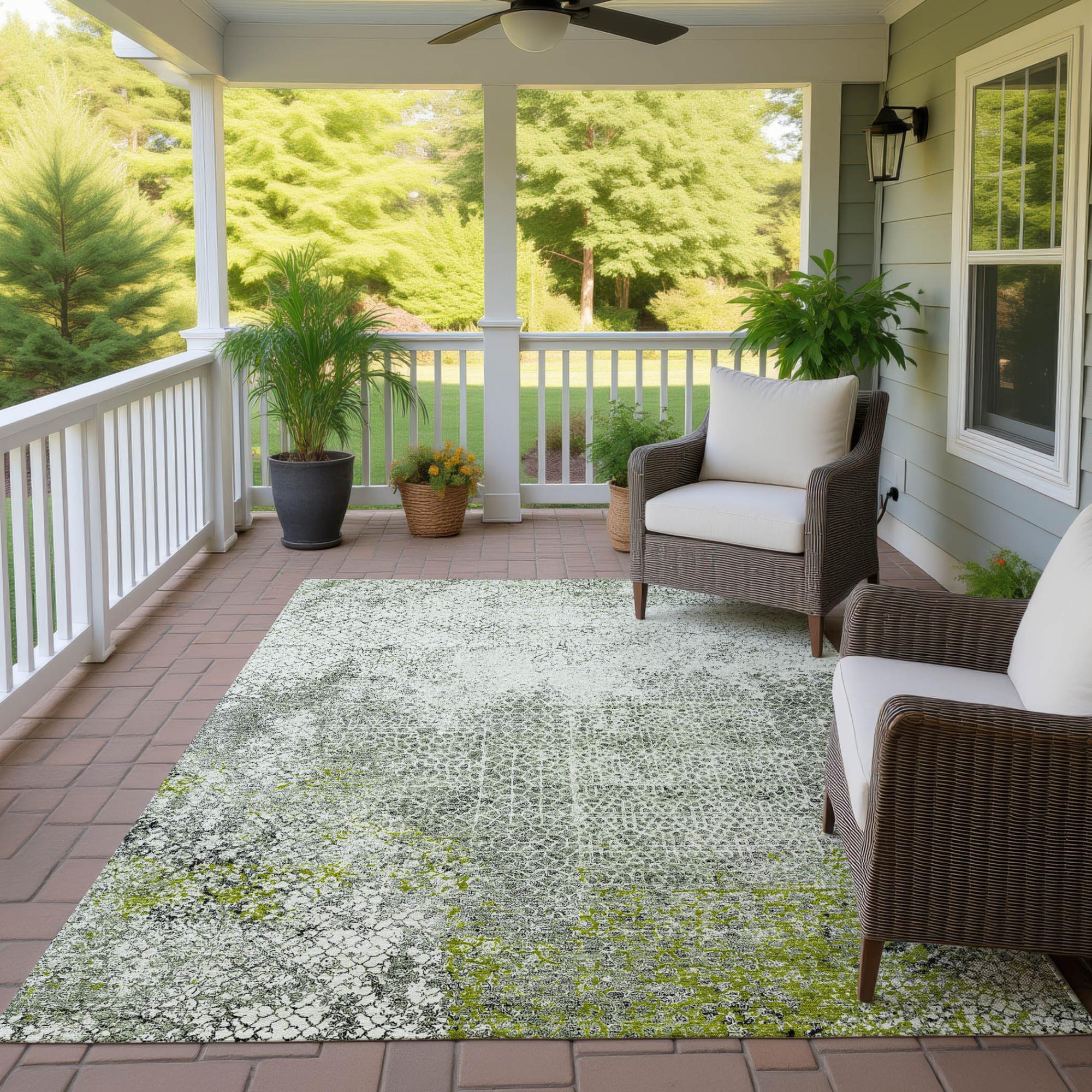 10' X 14' Green And Beige Abstract Washable Indoor Outdoor Area Rug Homeroots Outdoor