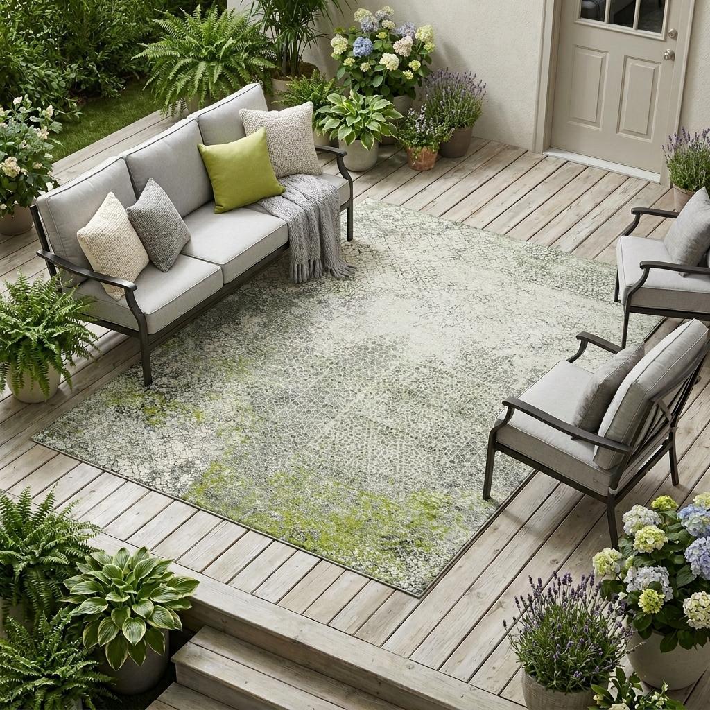 10' X 14' Green And Beige Abstract Washable Indoor Outdoor Area Rug Homeroots Outdoor