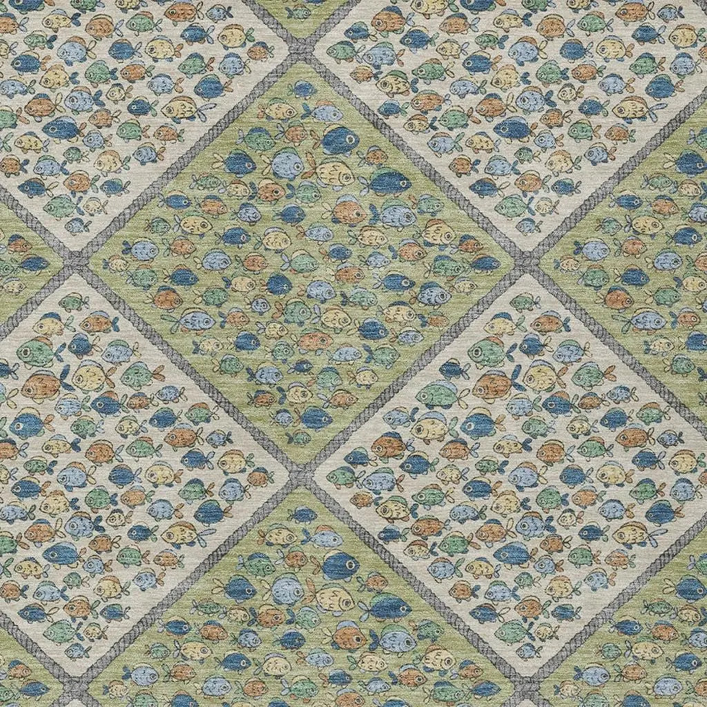 10' X 14' Green And Beige Abstract Washable Indoor Outdoor Area Rug Homeroots Outdoor