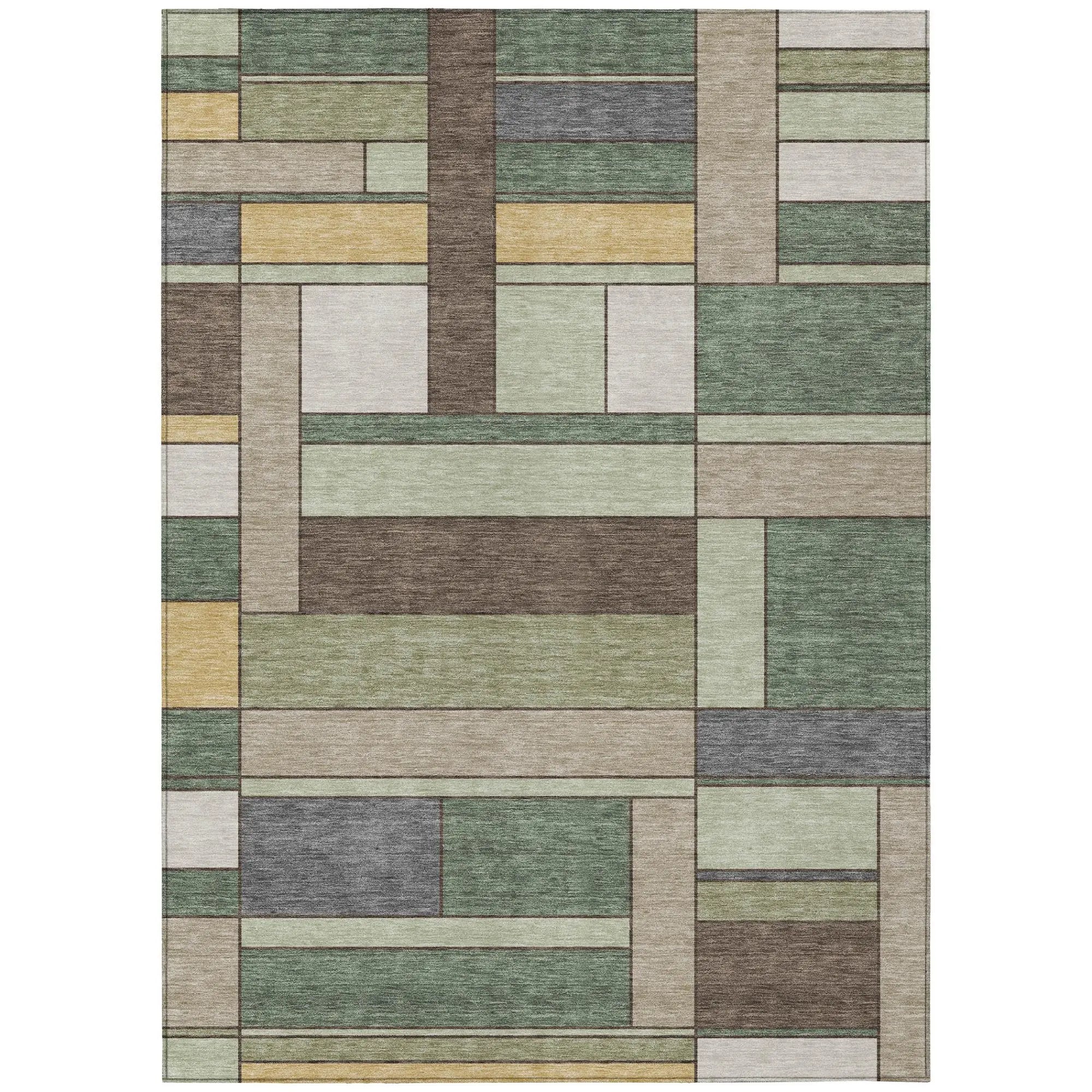 10' X 14' Green And Beige Geometric Washable Indoor Outdoor Area Rug Homeroots Outdoor
