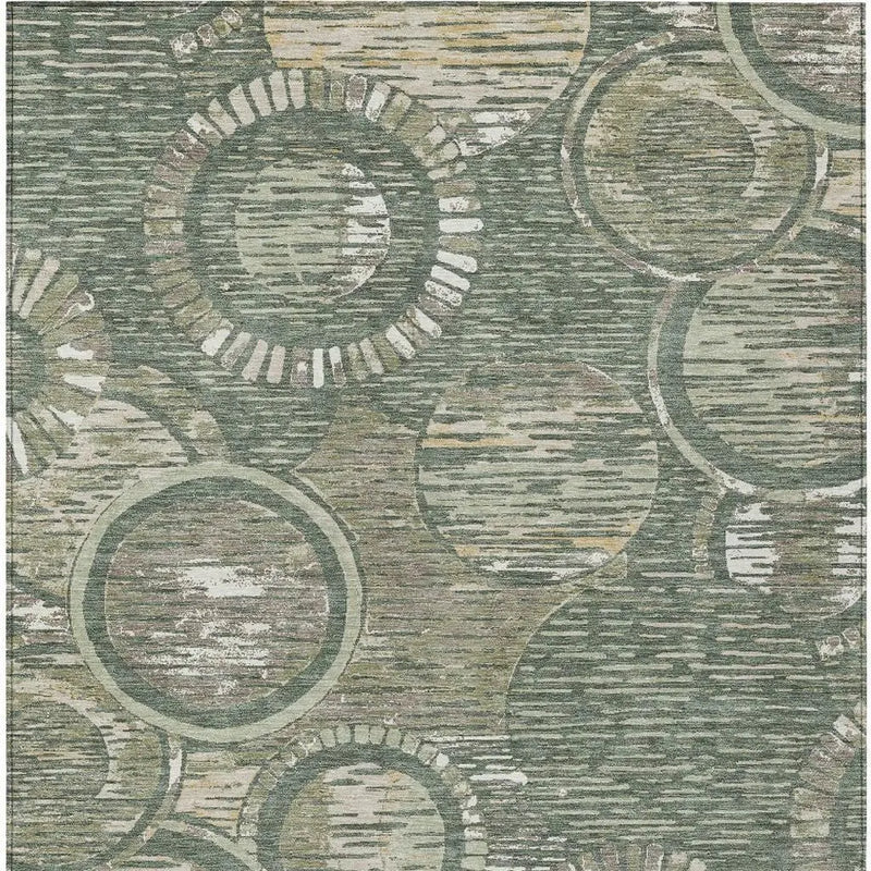 10' X 14' Green And Beige Geometric Washable Indoor Outdoor Area Rug Homeroots Outdoor