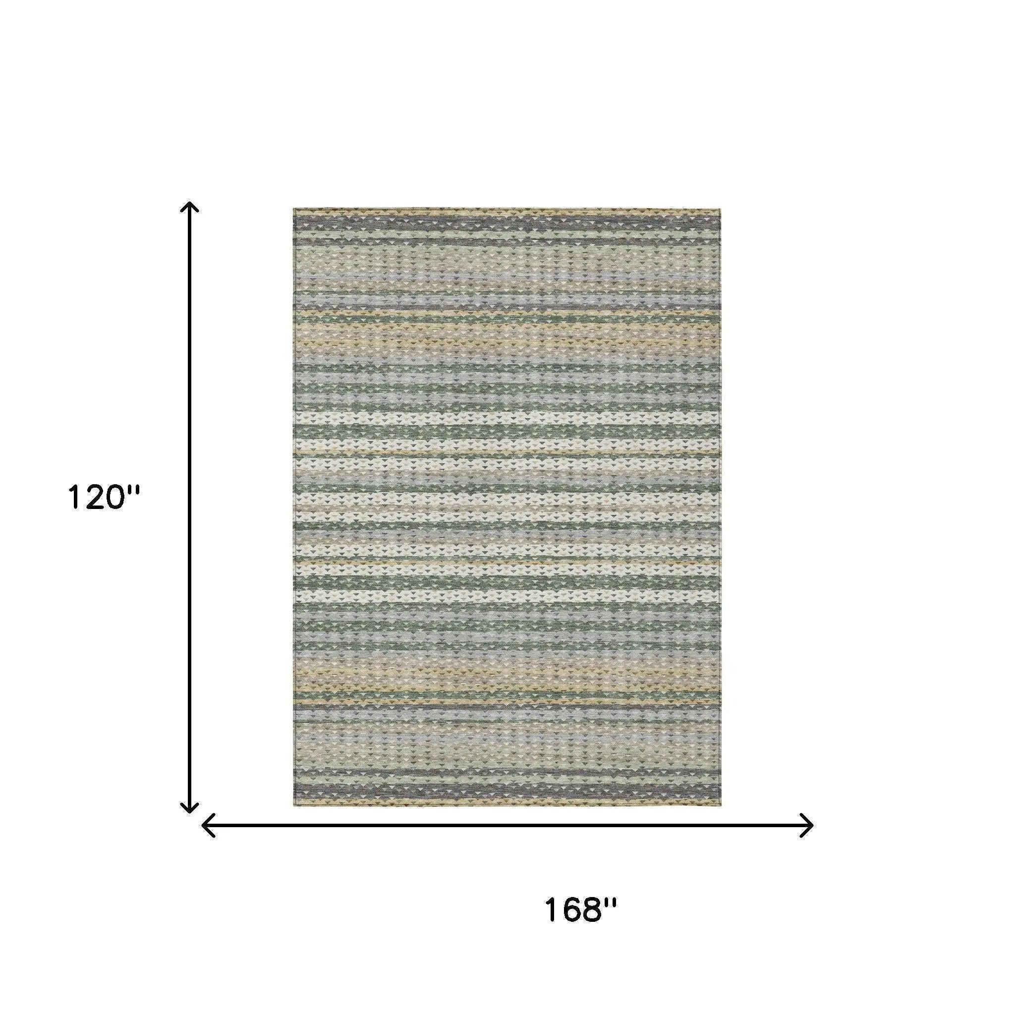 10' X 14' Green And Beige Striped Washable Indoor Outdoor Area Rug Homeroots Outdoor