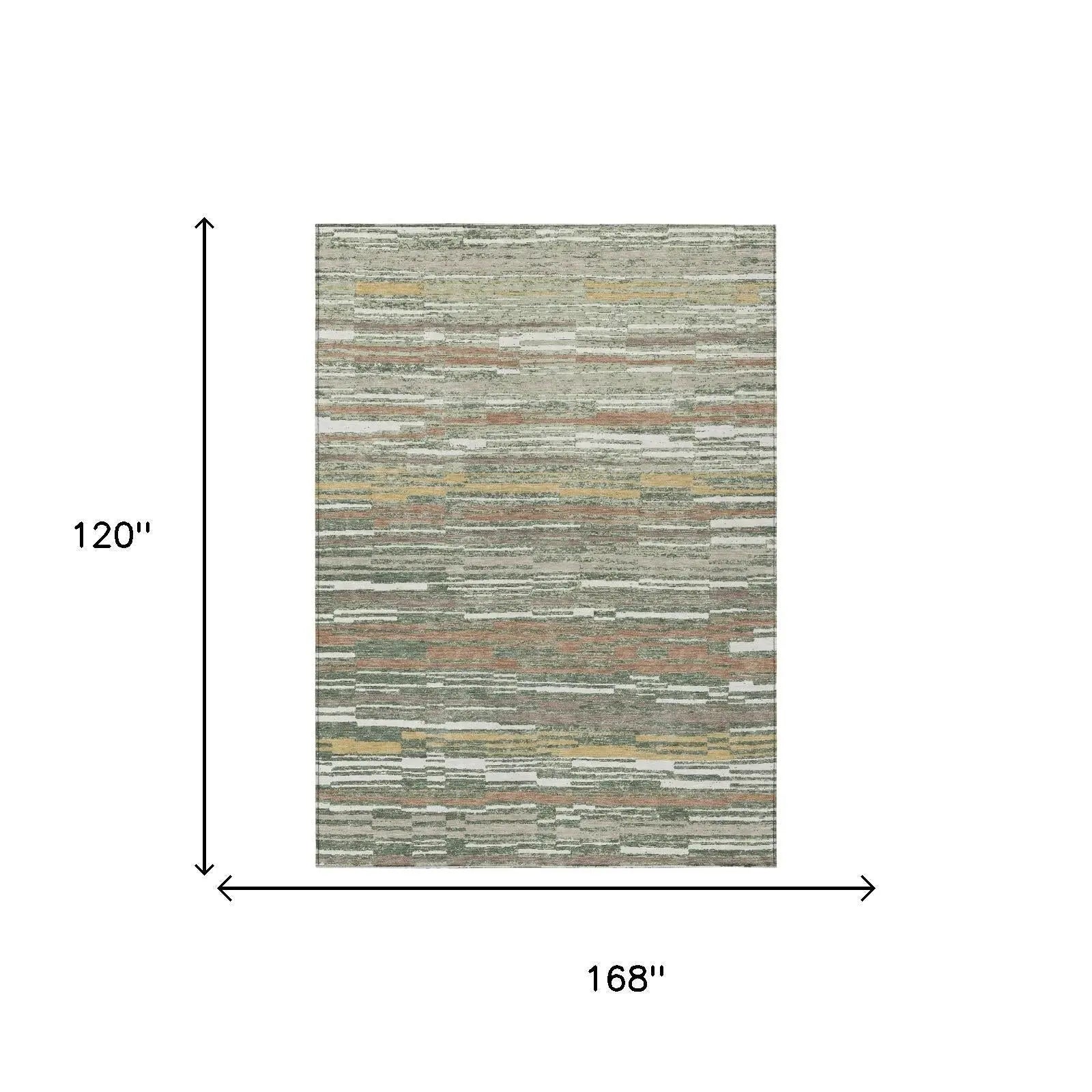10' X 14' Green And Beige Striped Washable Indoor Outdoor Area Rug Homeroots Outdoor